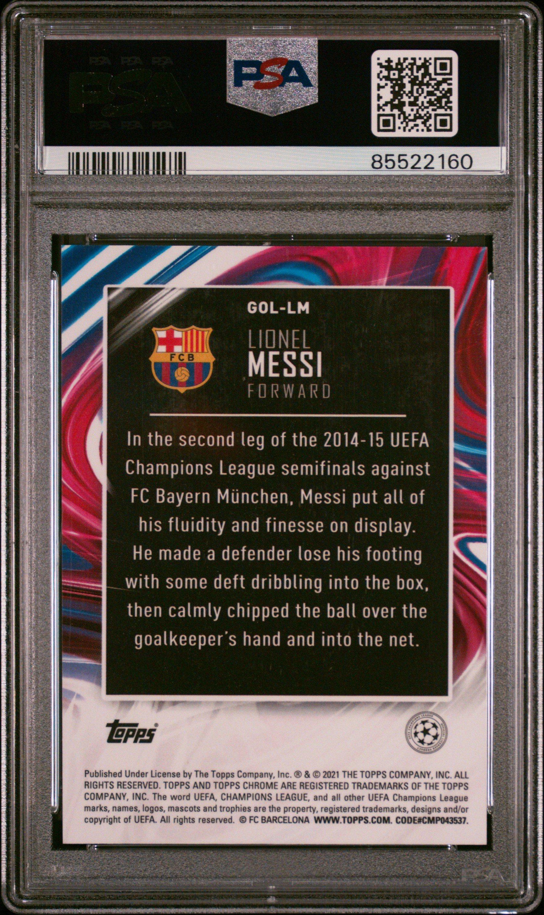 2020 Topps Chrome Uefa Champions League Golazo Gollm Lionel Messi PSA 10