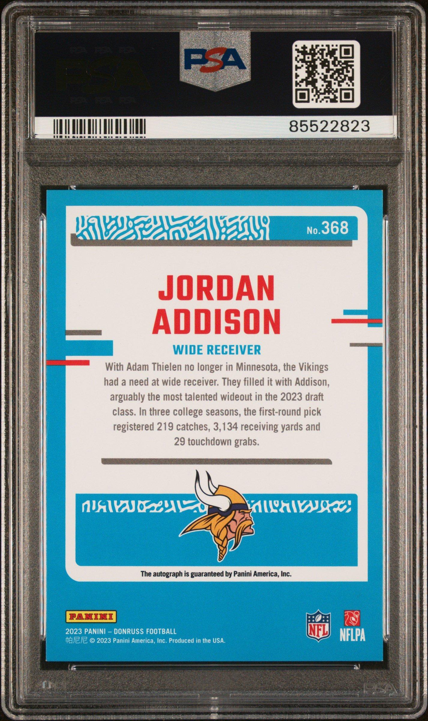 2023 Panini Donruss 368 Jordan Addison Autograph PSA 8