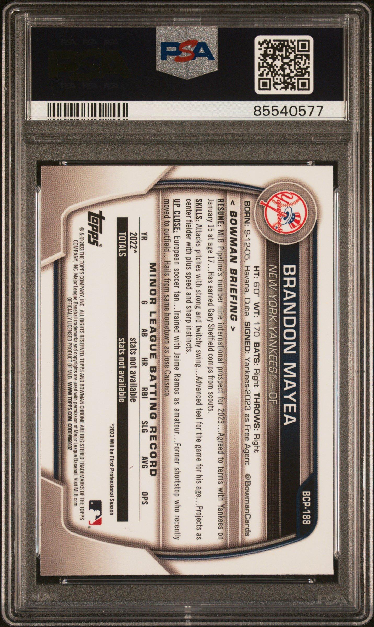 2023 Bowman Mega Box Chrome 188 Brandon Mayea PSA 10