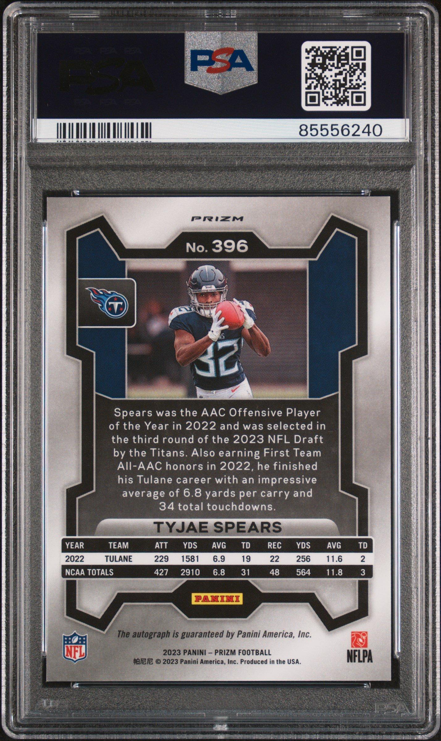 2023 Panini Prizm 396 Tyjae Spears Autograph PSA 10