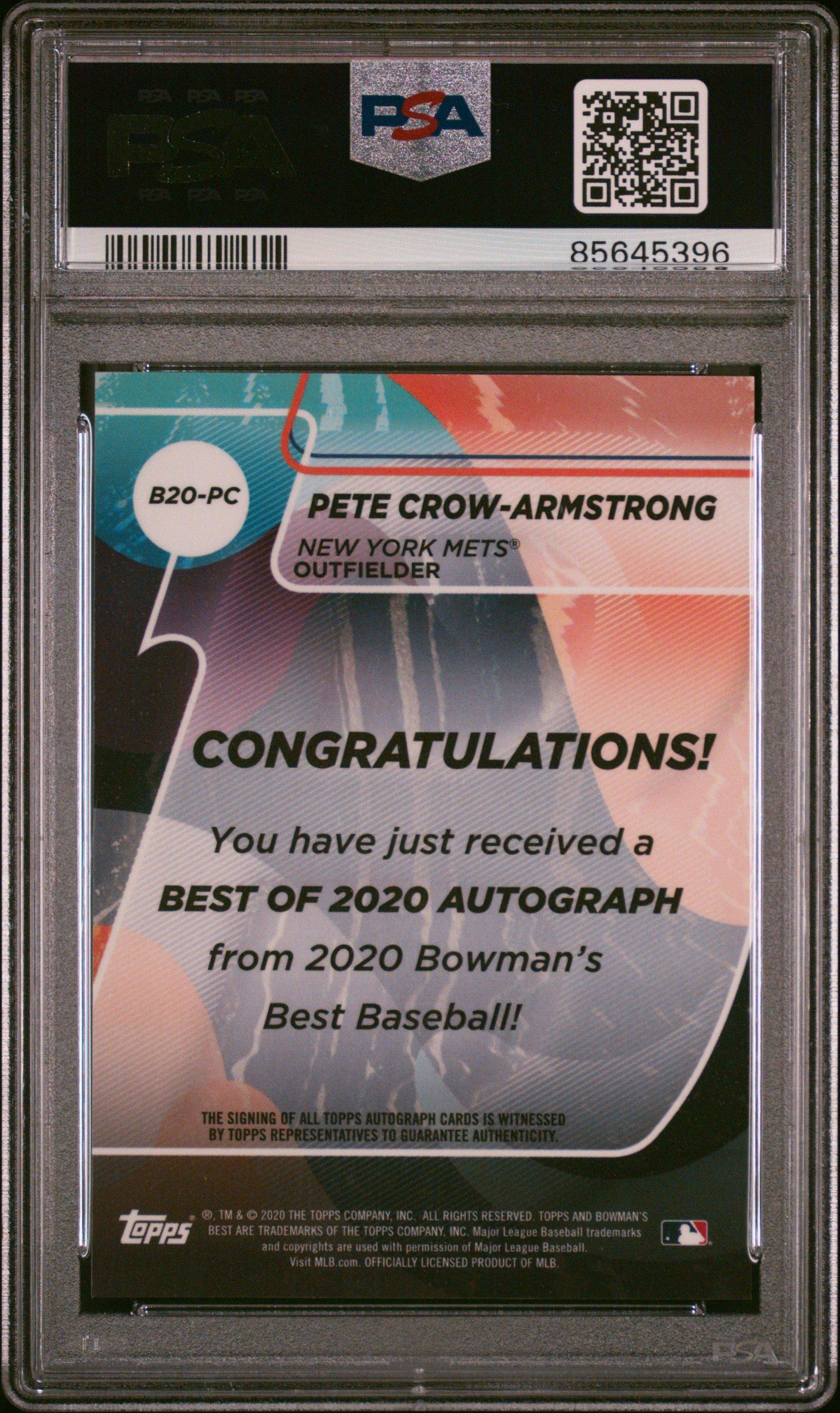 2020 Bowman's Best Best Of 2020 Autographs B20pc Pete Crow-armstrong PSA 10