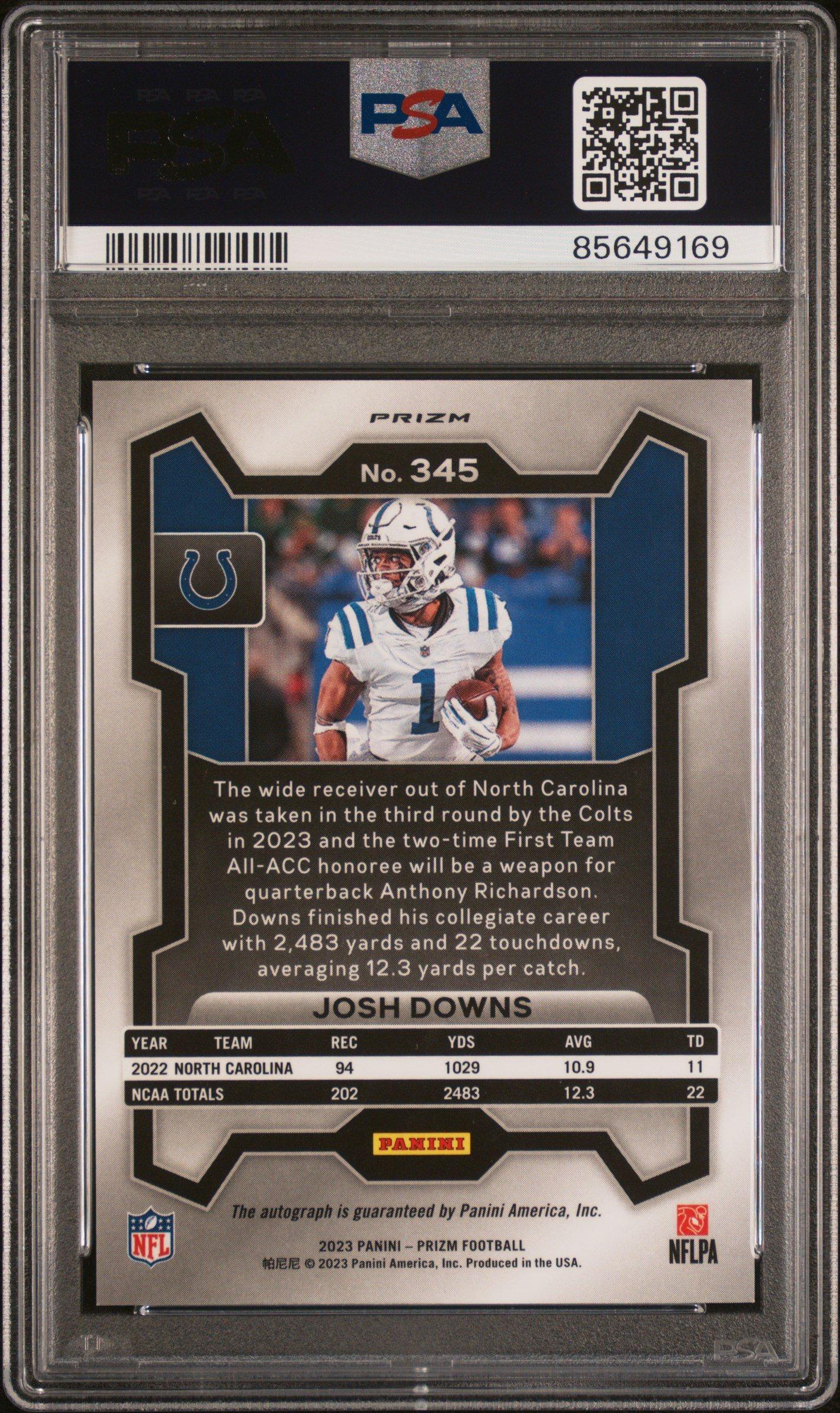 2023 Panini Prizm 345 Josh Downs Autograph PSA 10