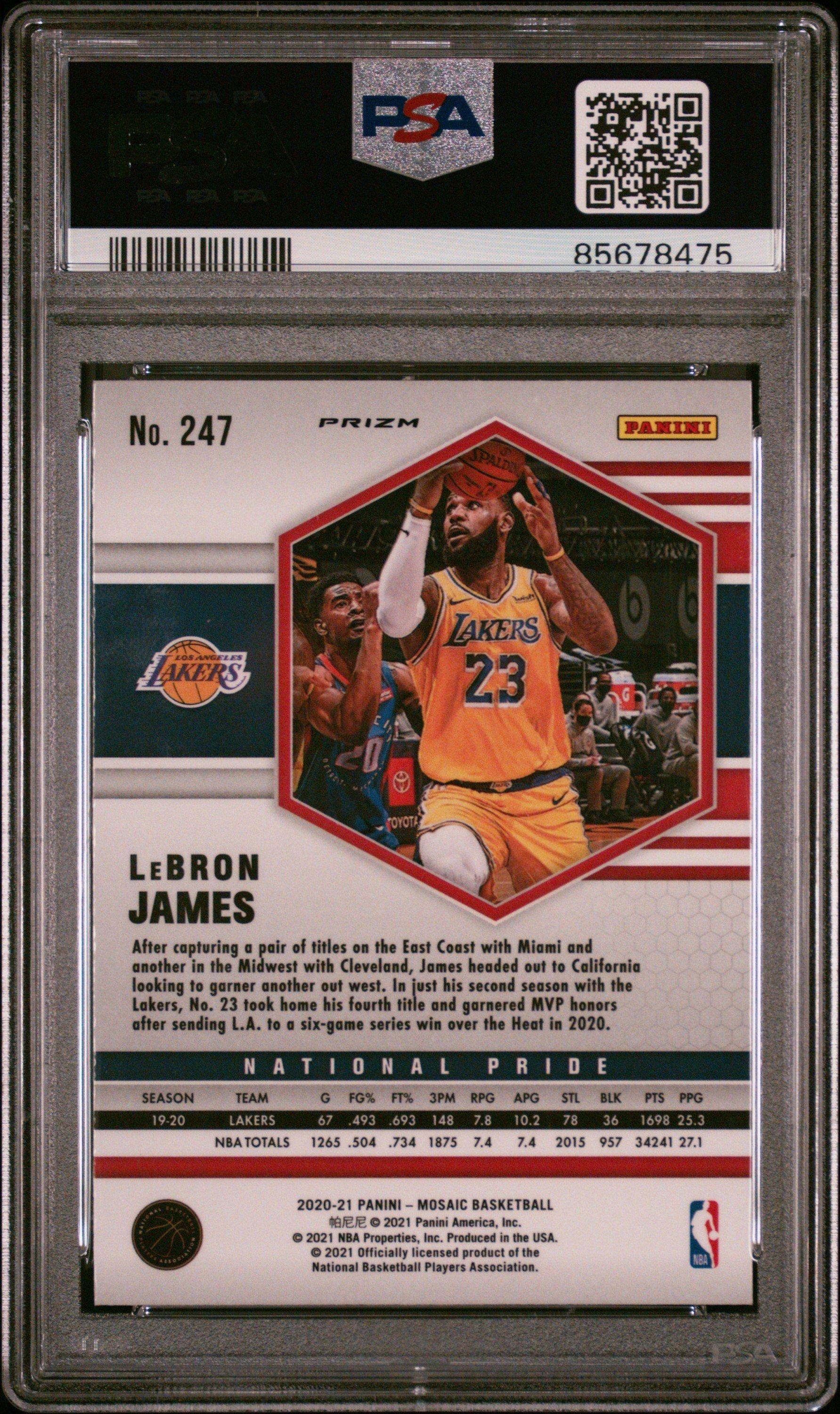 2020 Panini Mosaic 247 Lebron James Reactive Blue PSA 10