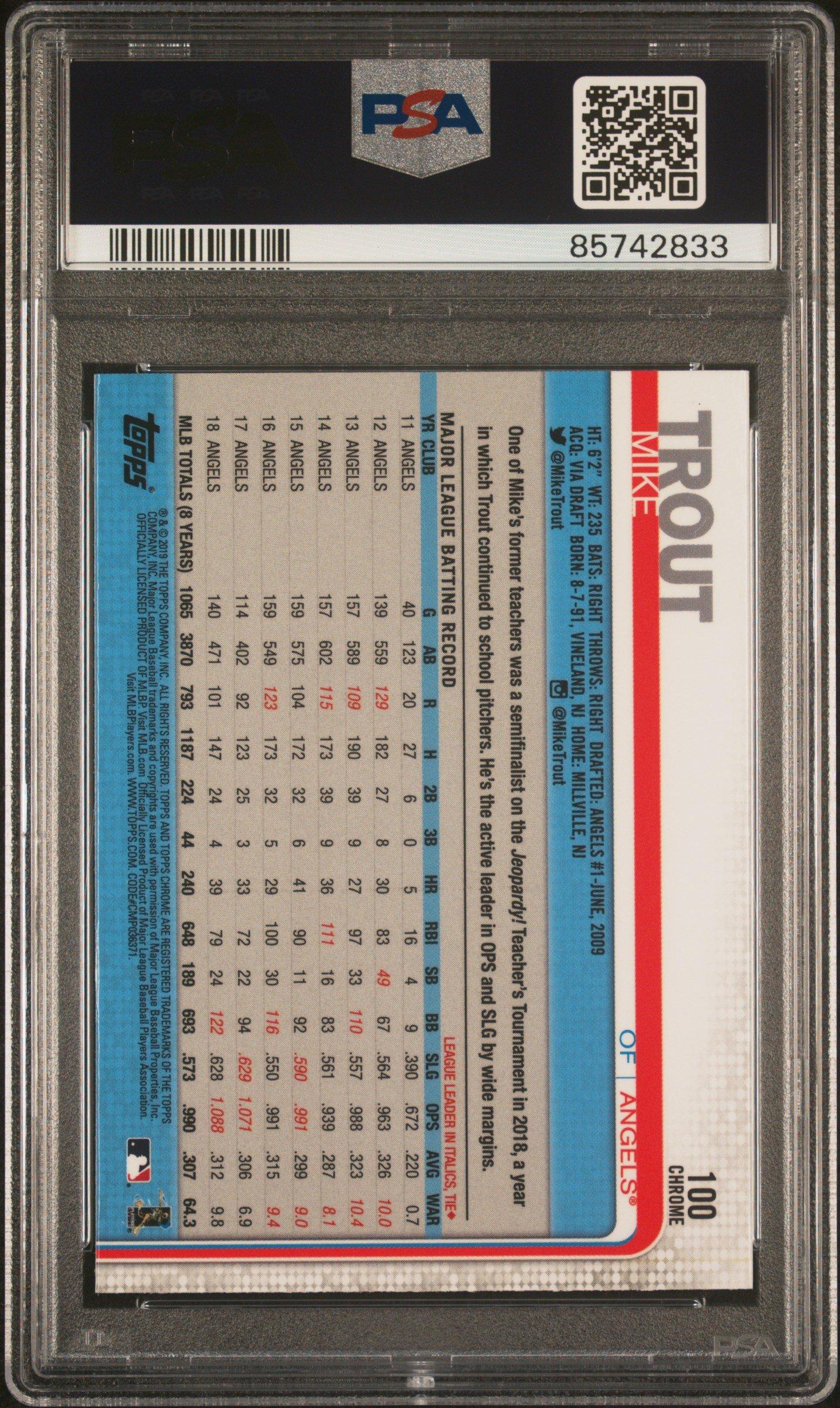 2019 Topps Chrome Sapphire Edition 100 Mike Trout PSA 10
