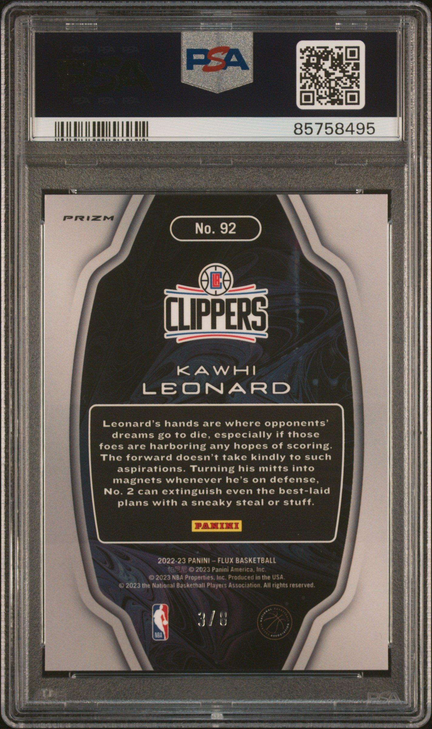 2022 Panini Flux Titan 92 Kawhi Leonard Gold Scope Fotl PSA 9