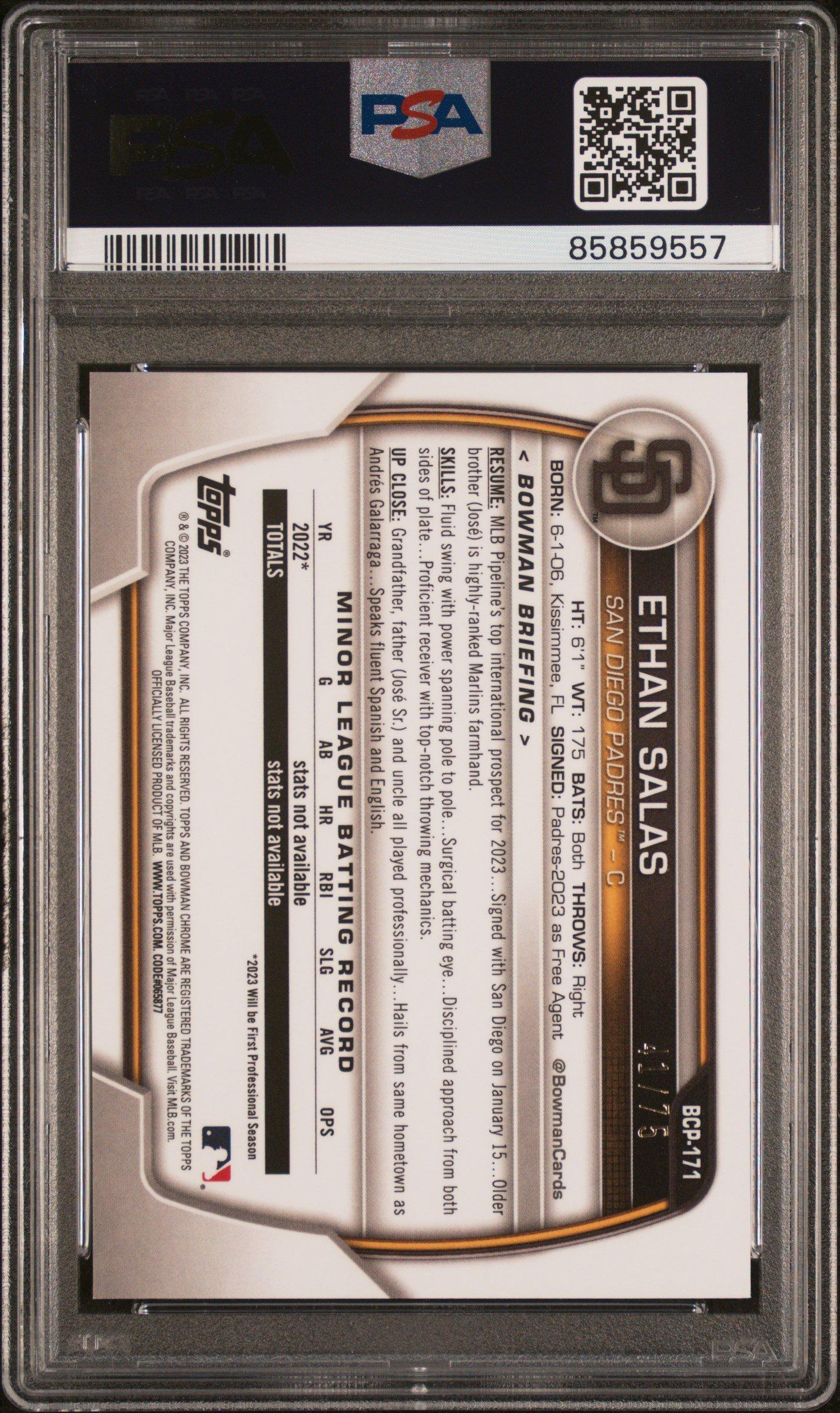 2023 Bowman Chrome Prospects Bcp171 Ethan Salas Yellow/orange Vapor Refractor PSA 10
