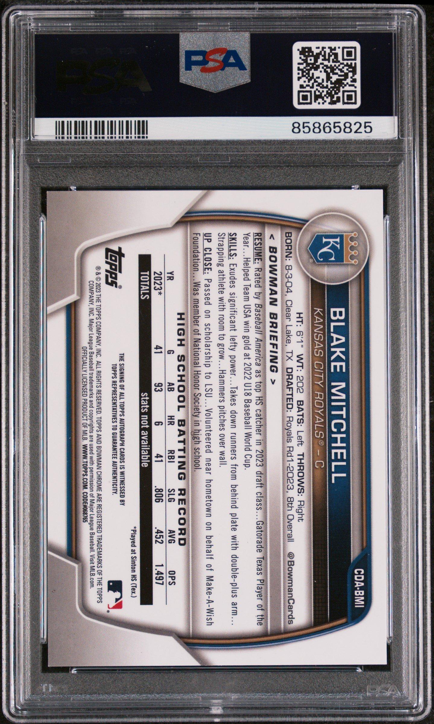 2023 Bowman Draft Chrome Prospect Autograph Cdabmi Blake Mitchell PSA 10
