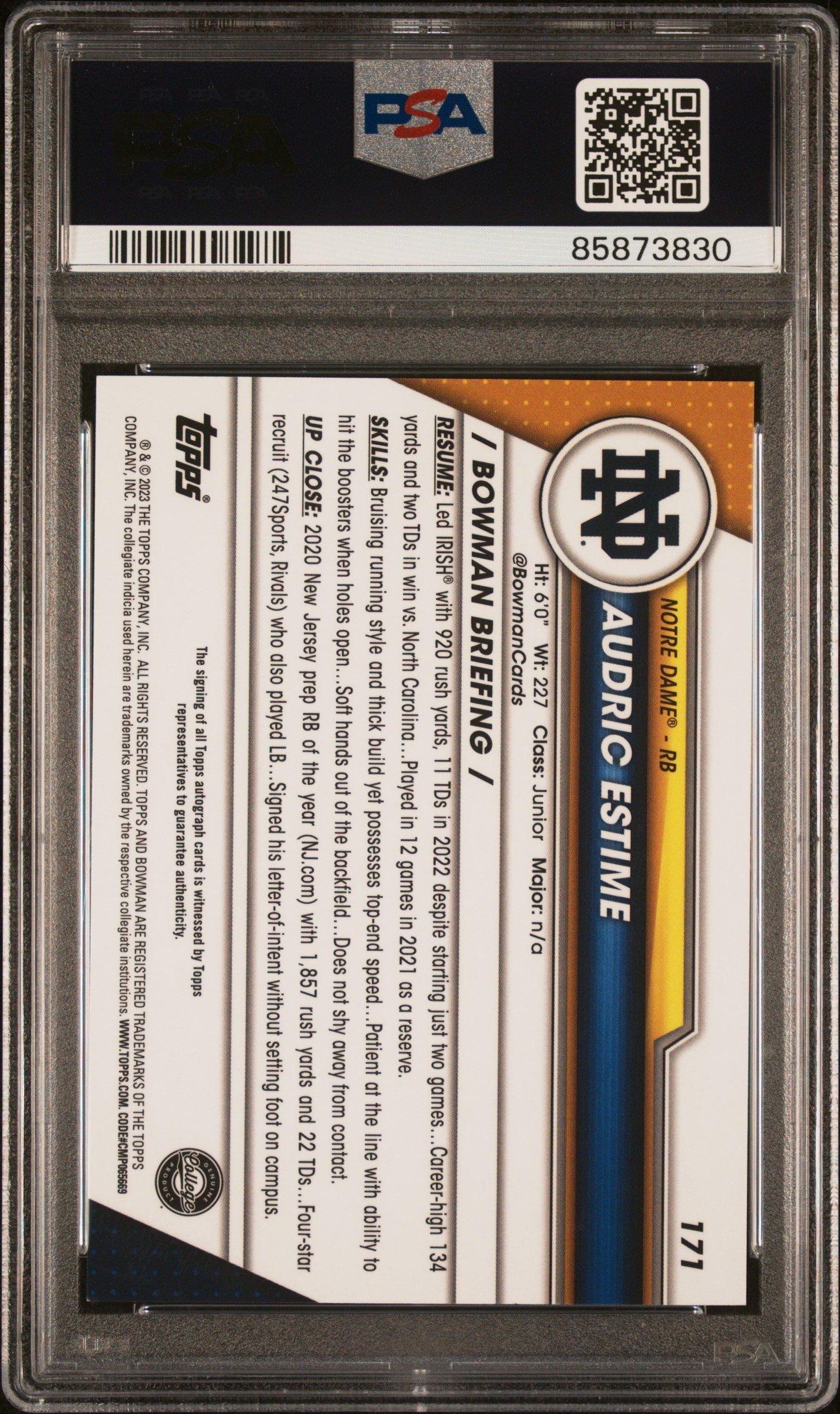 2023 Bowman University Chrome 171 Audric Estime Autograph PSA 9