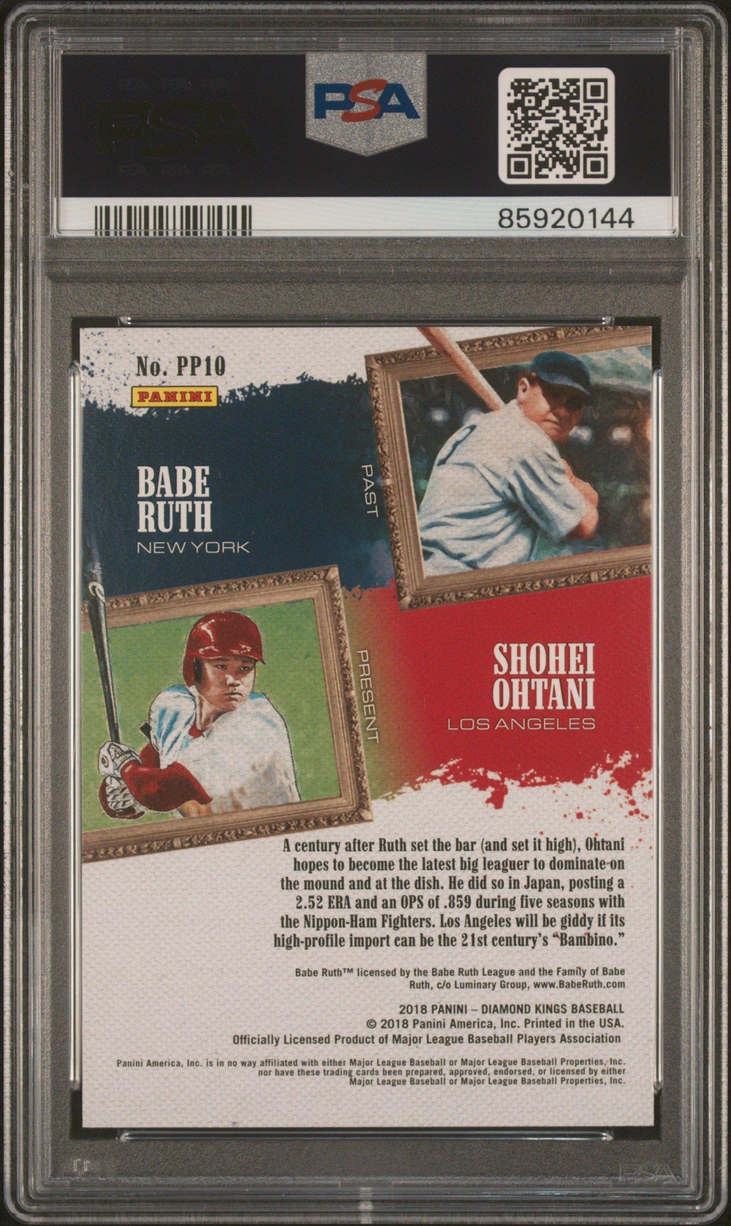 2018 Panini Diamond Kings Past & Present Pp10 Babe Ruth/shohei Ohtani PSA 10
