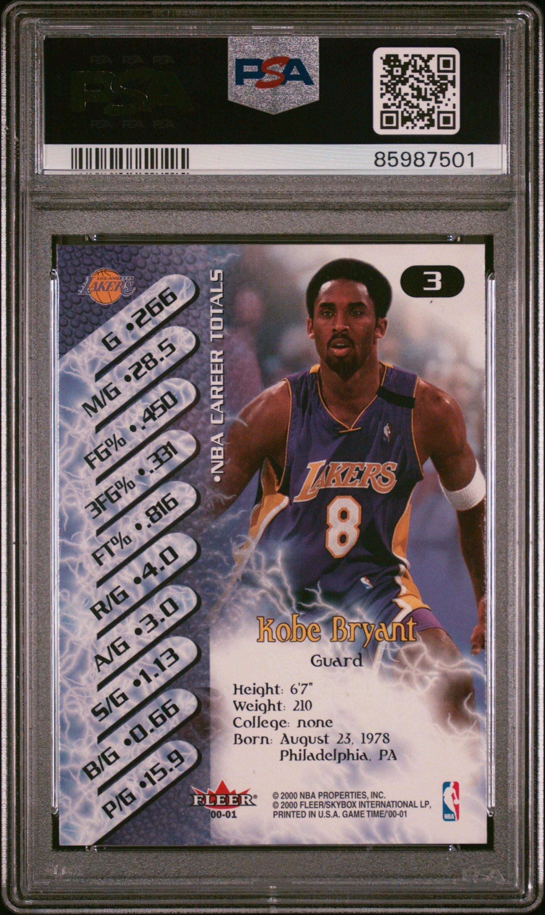 2000 Fleer Game Time 3 Kobe Bryant PSA 10