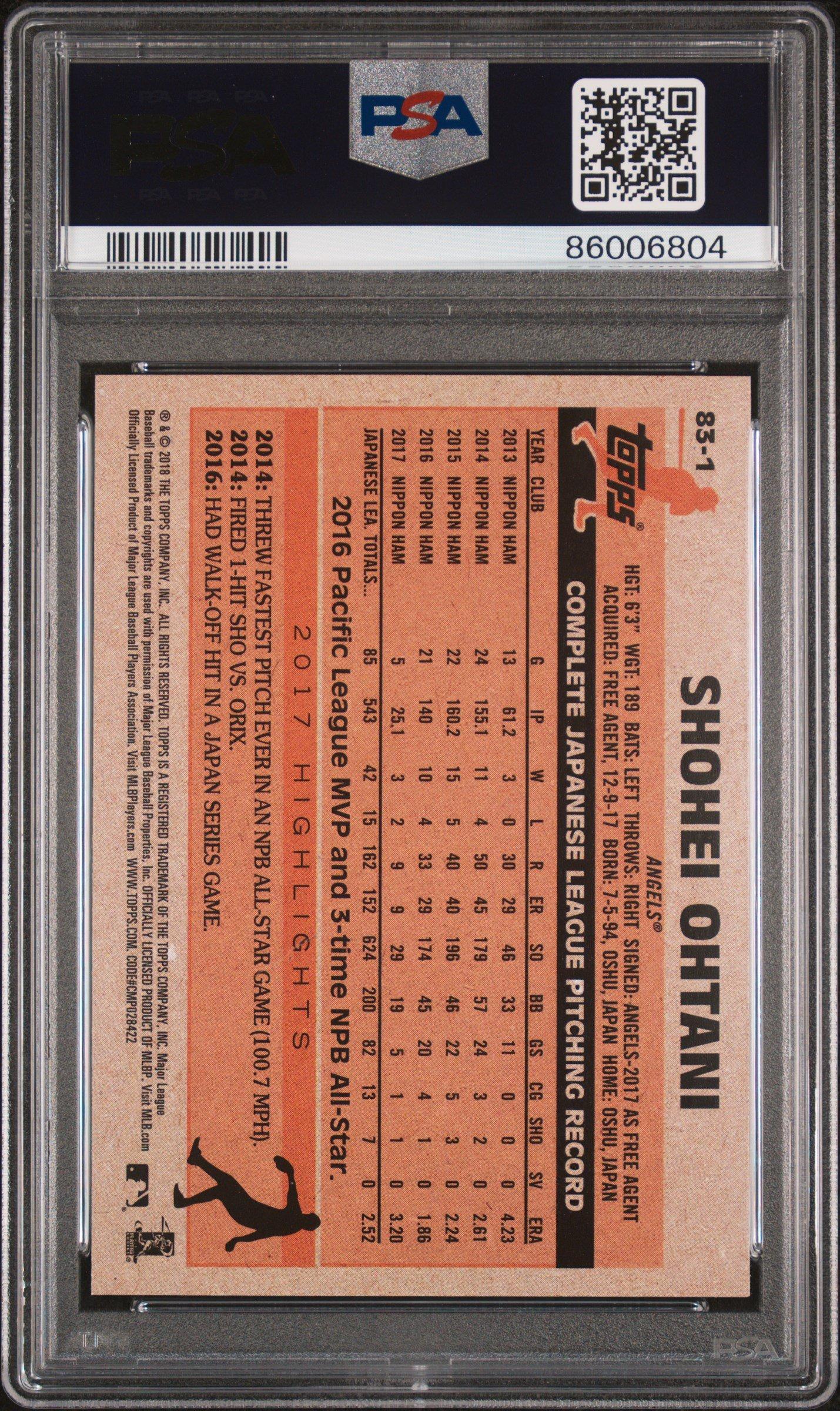 2018 Topps 1983 Topps Baseball Rookies 83-1 Shohei Ohtani PSA 10