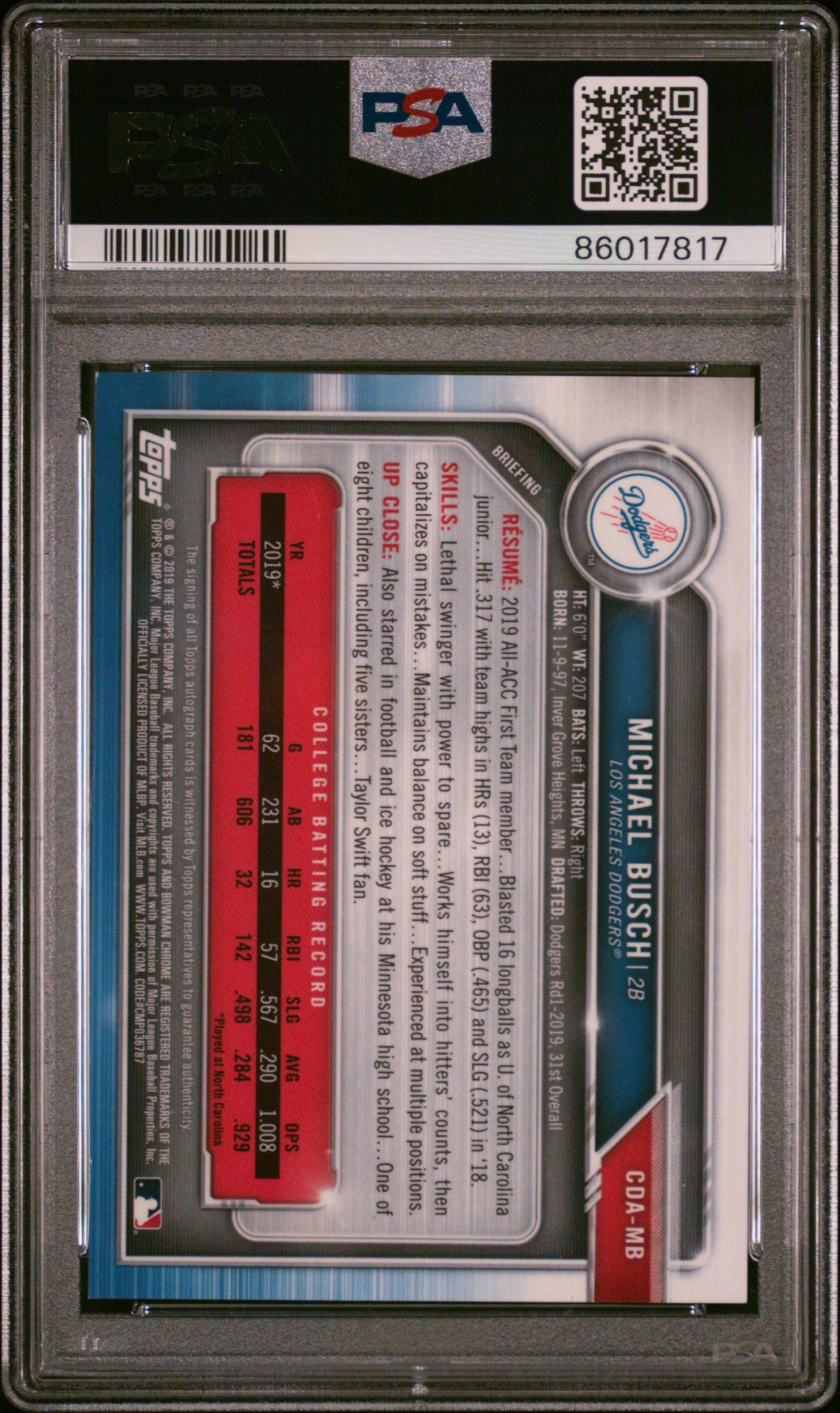 2019 Bowman Draft Chrome Draft Picks Autograph Cdamb Michael Busch PSA