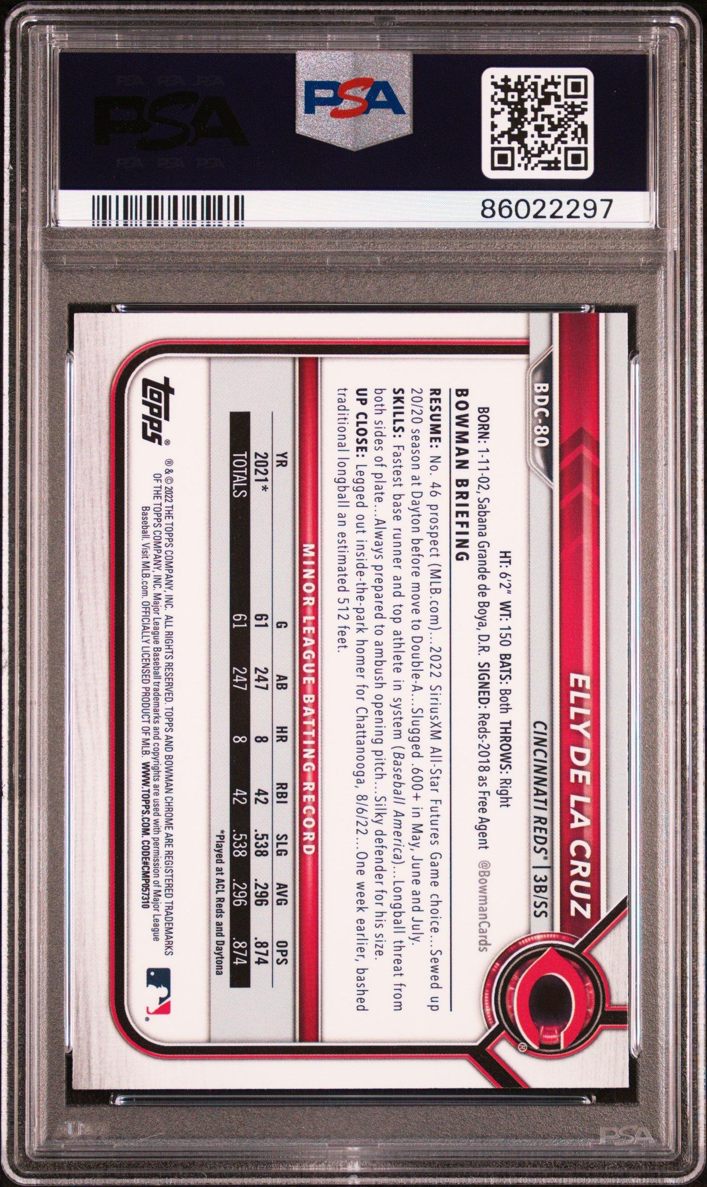 2022 Bowman Draft Bdc80 Elly De La Cruz Chrome PSA 9