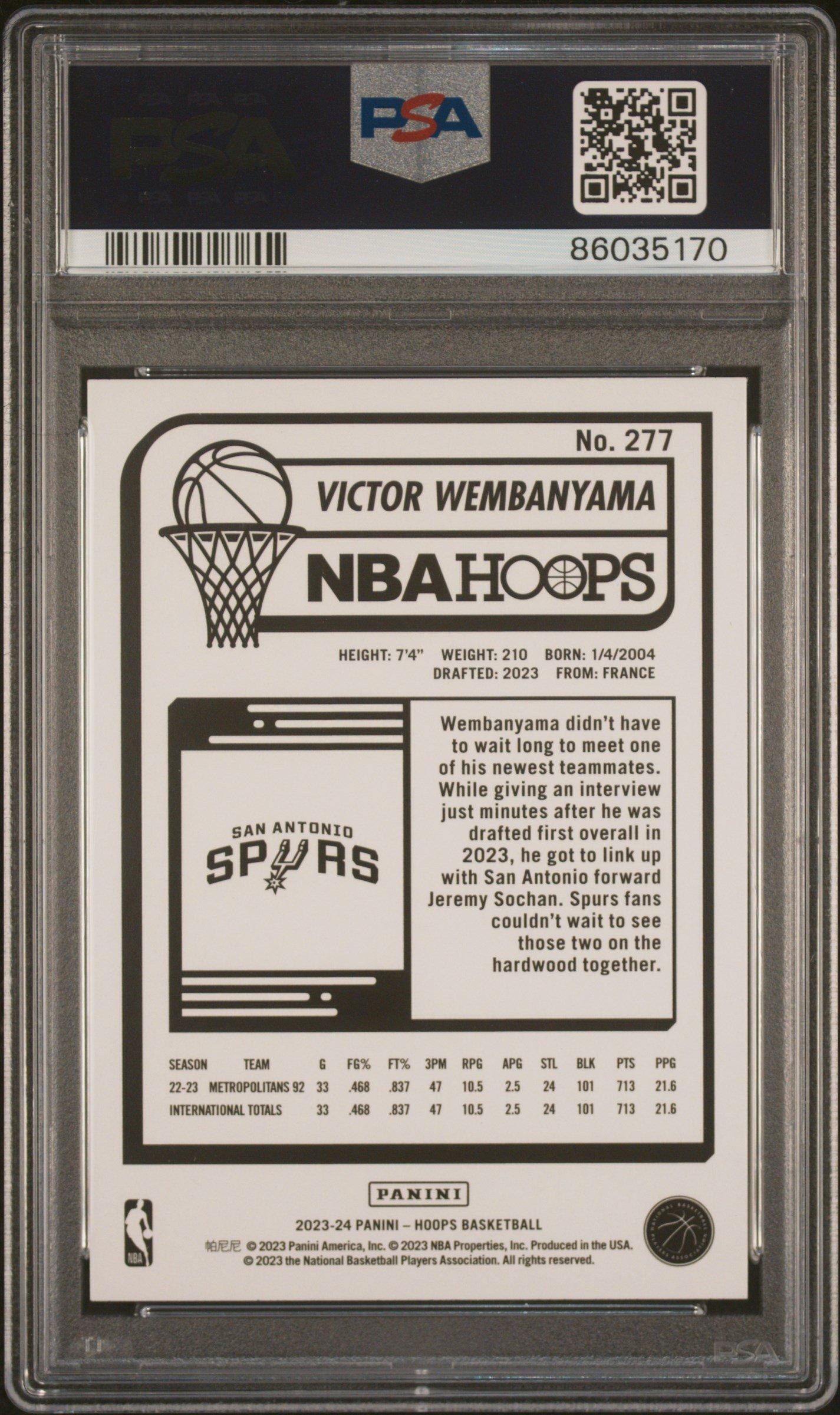 2023 Panini Nba Hoops 277 Victor Wembanyama PSA