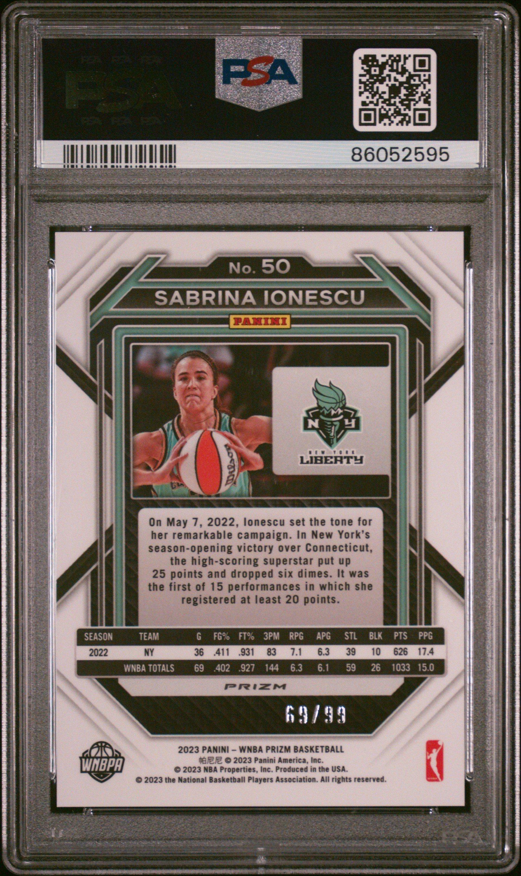 2023 Panini Prizm Wnba 50 Sabrina Ionescu PSA 10