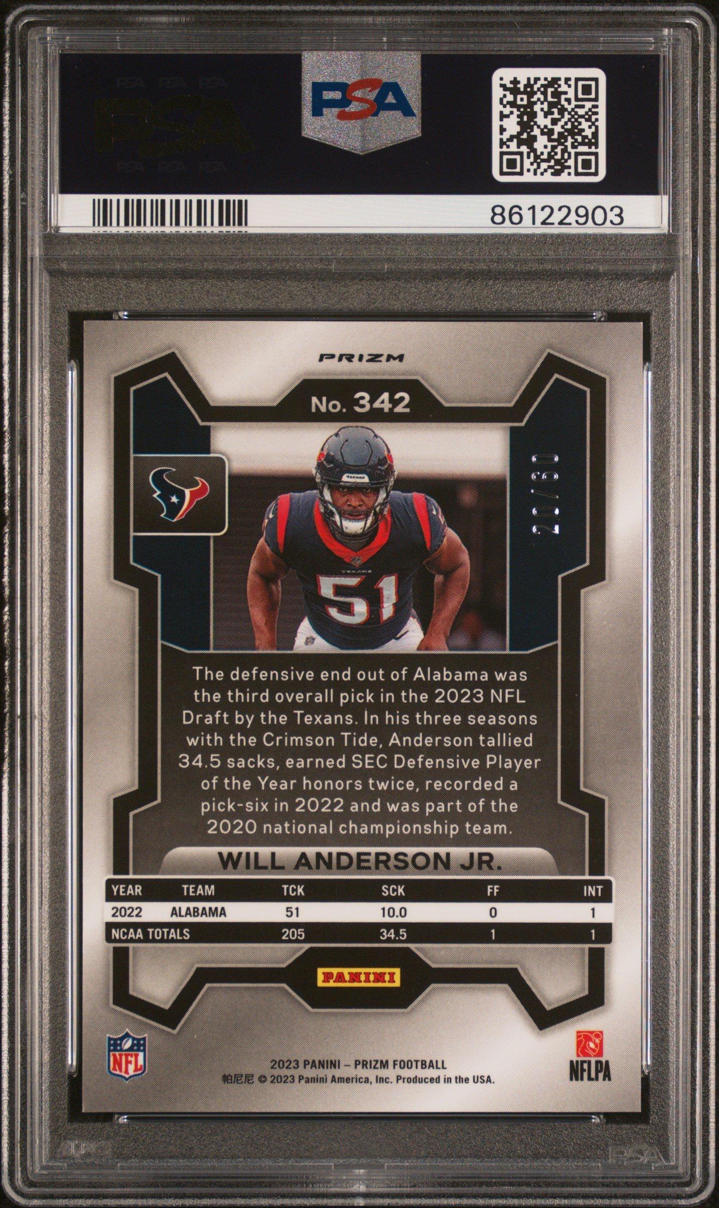 2023 Panini Prizm 342 Will Anderson Jr. Orange Wave PSA 10