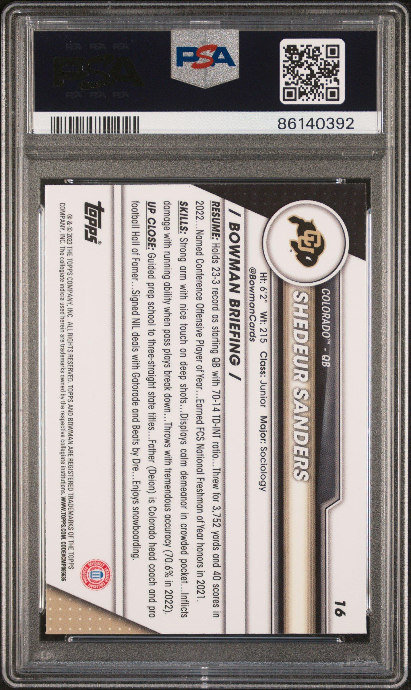 2023 Bowman University Chrome 16 Shedeur Sanders Refractor PSA 10