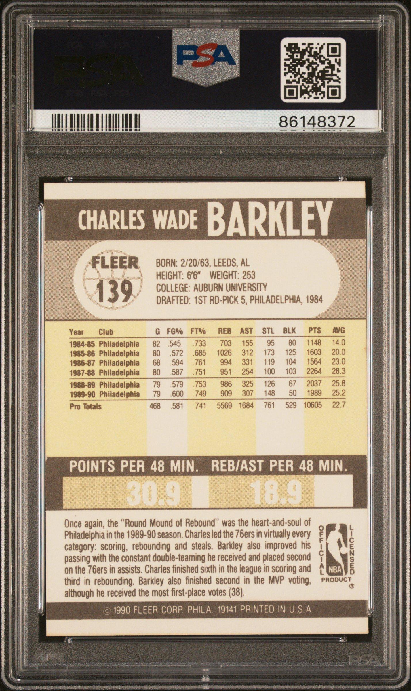 1990 Fleer 139 Charles Barkley PSA 10