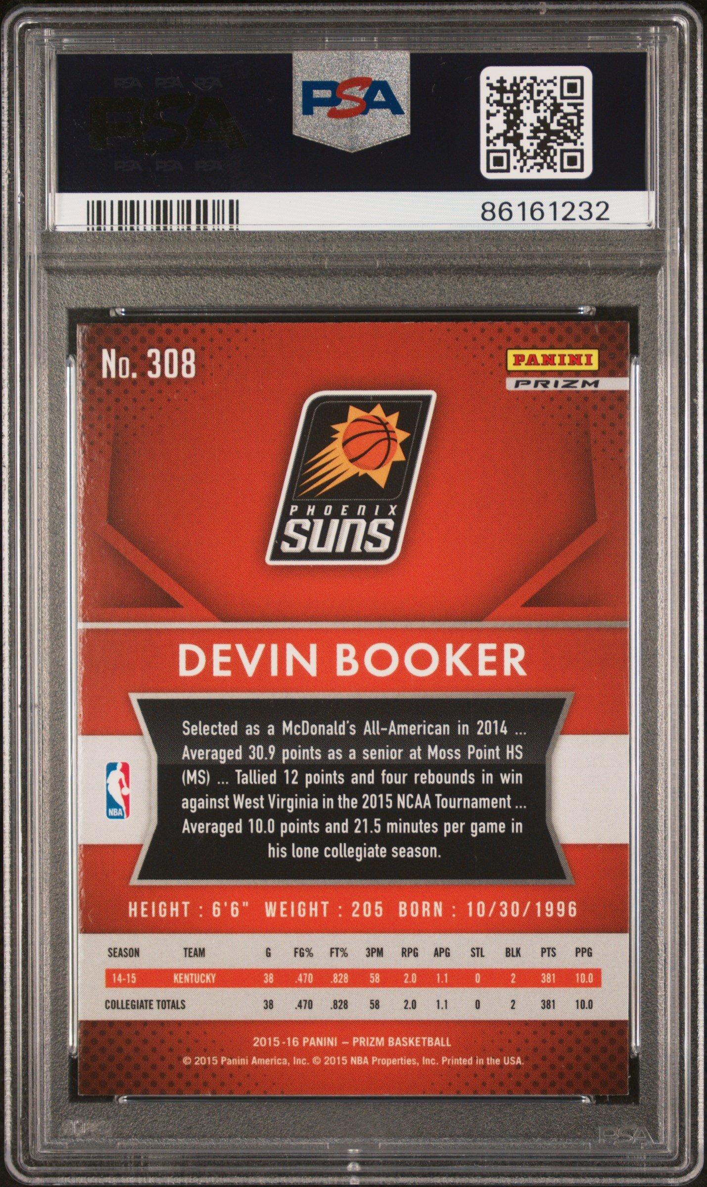 2015 Panini Prizm 308 Devin Booker Flash Prizm PSA 9