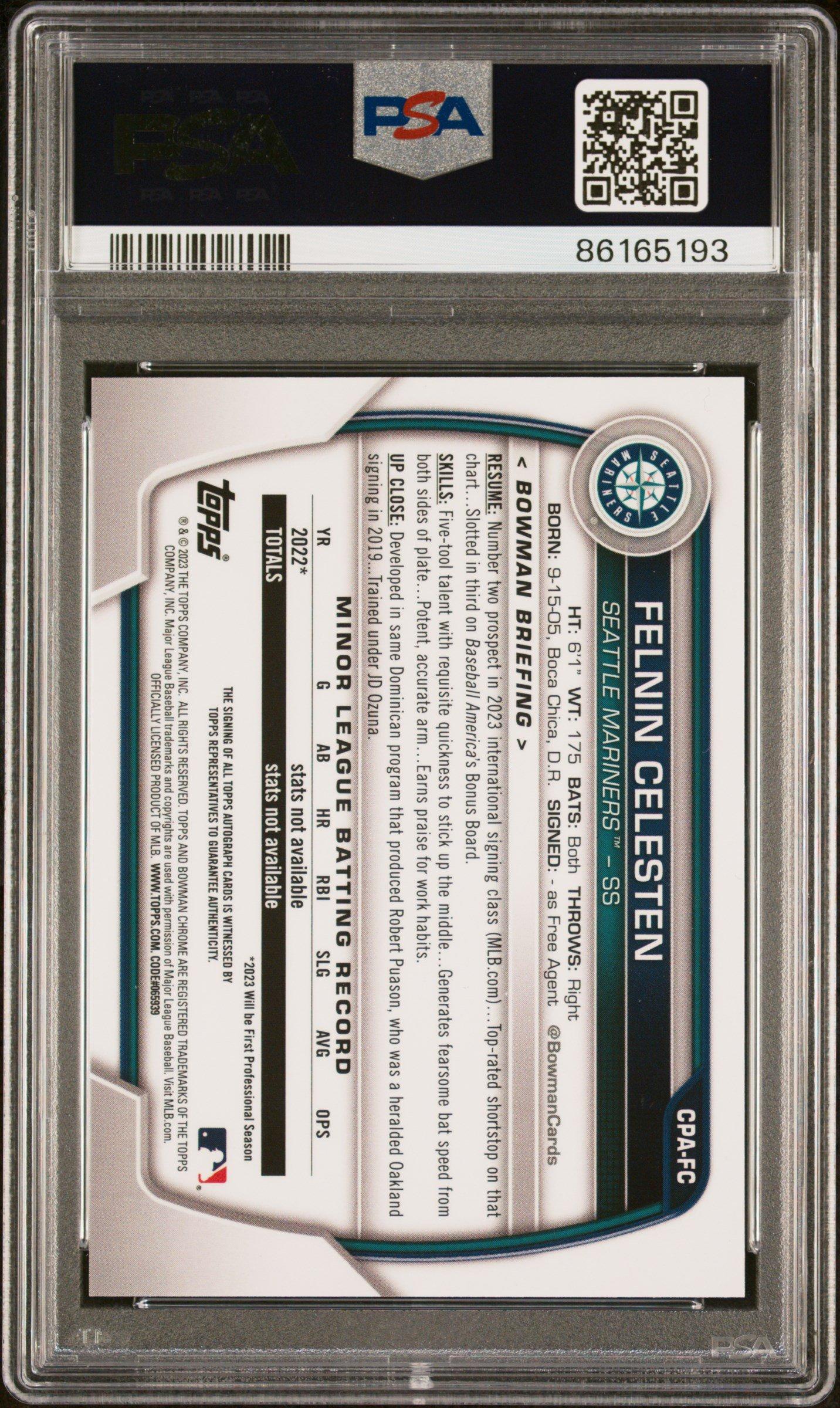 2023 Bowman Chrome Prospect Autographs Cpafc Felnin Celesten PSA