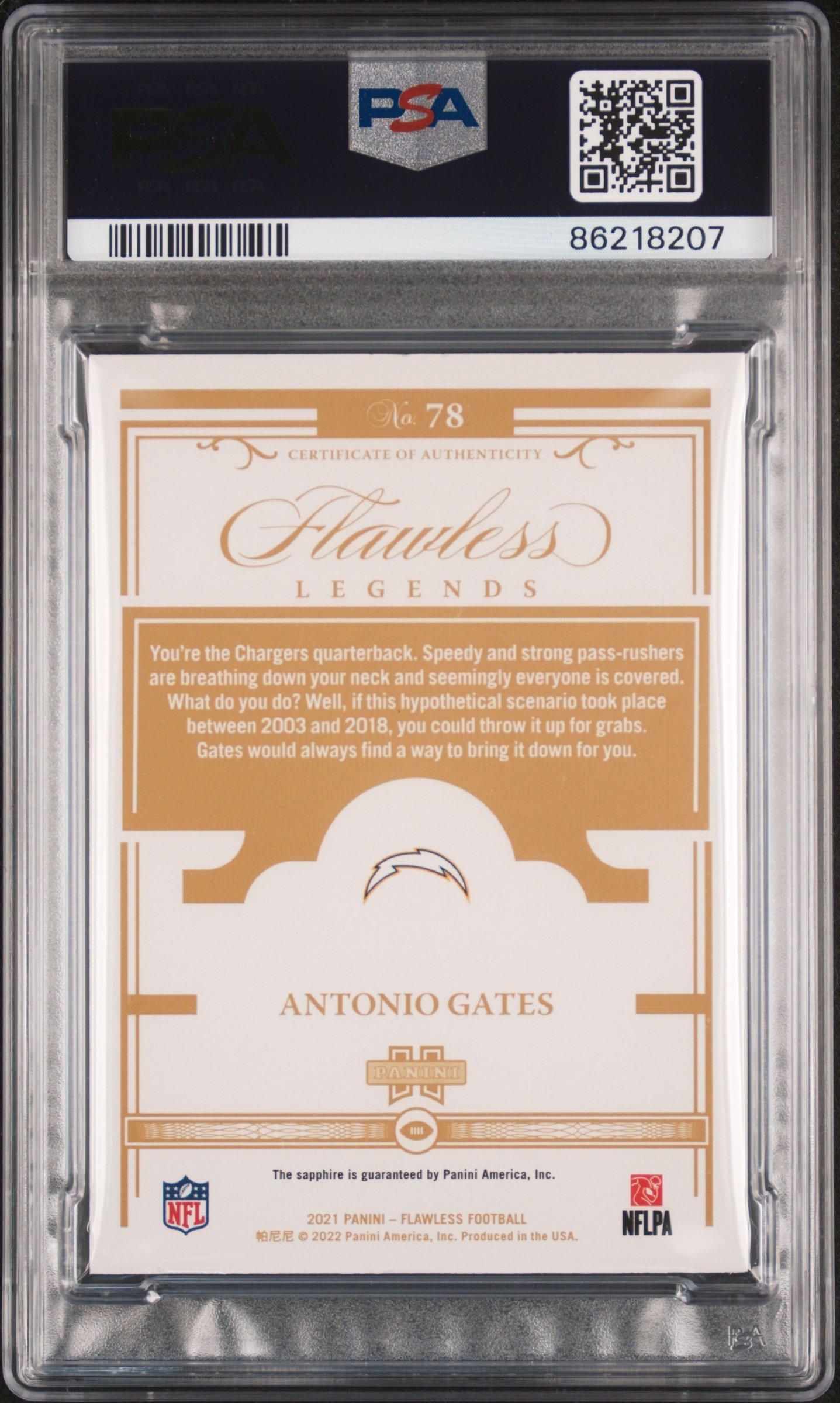 2021 Panini Flawless 78 Antonio Gates Sapphire PSA 8