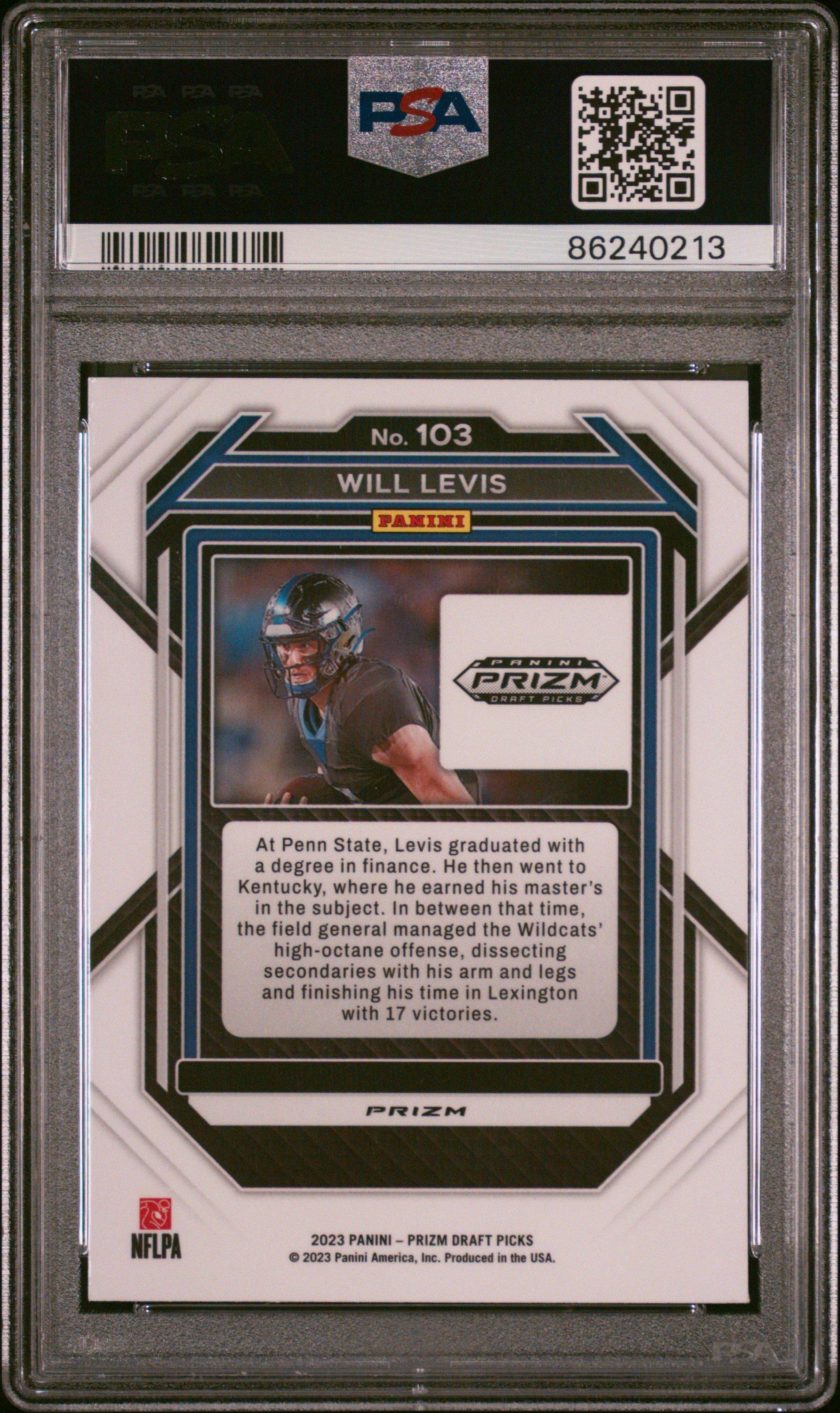 2023 Panini Prizm Draft Picks 103 Will Levis Gold Ice PSA 10