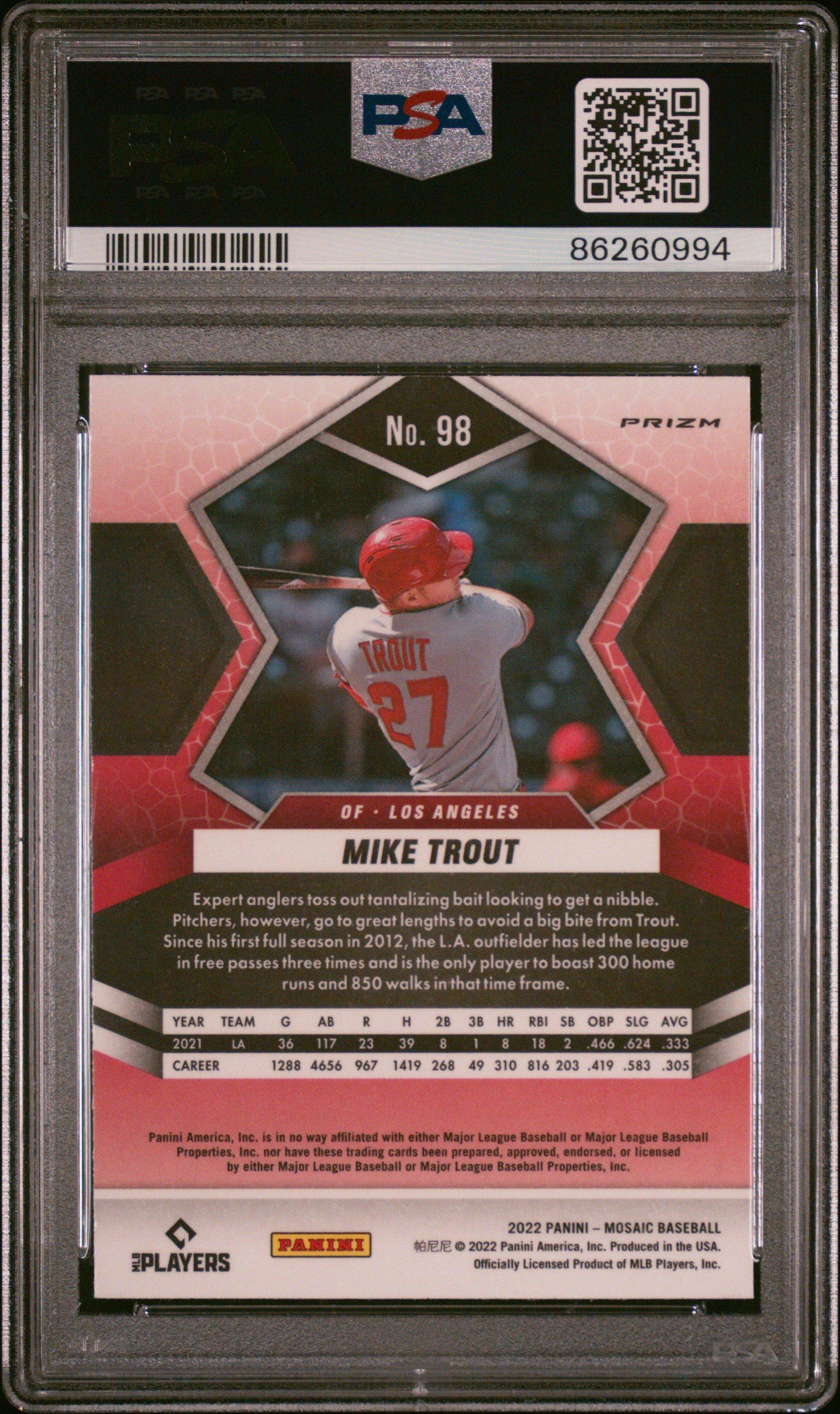 2022 Panini Mosaic 98 Mike Trout White Sparkle PSA 10