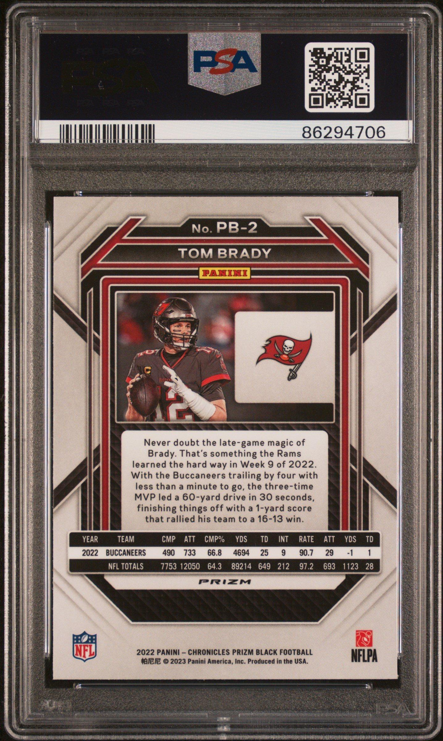 2022 Panini Chronicles Prizm Black Pb2 Tom Brady Silver PSA 10