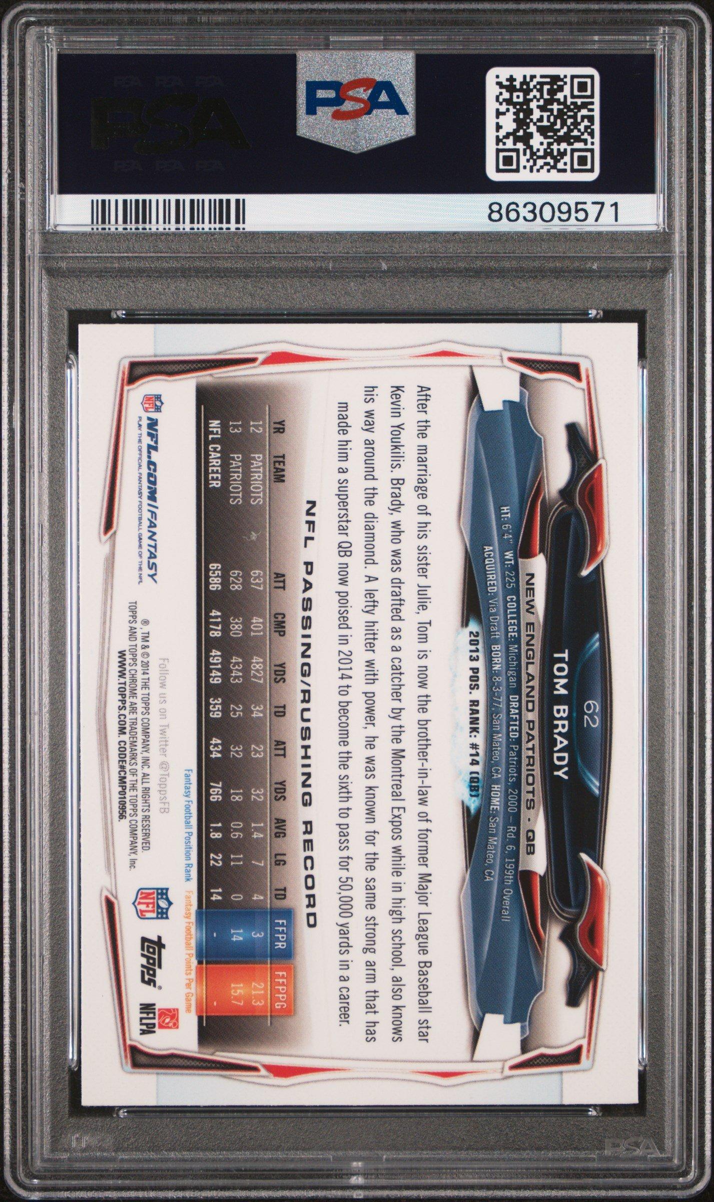 2014 Topps Chrome 62 Tom Brady Blue Jersey PSA 10