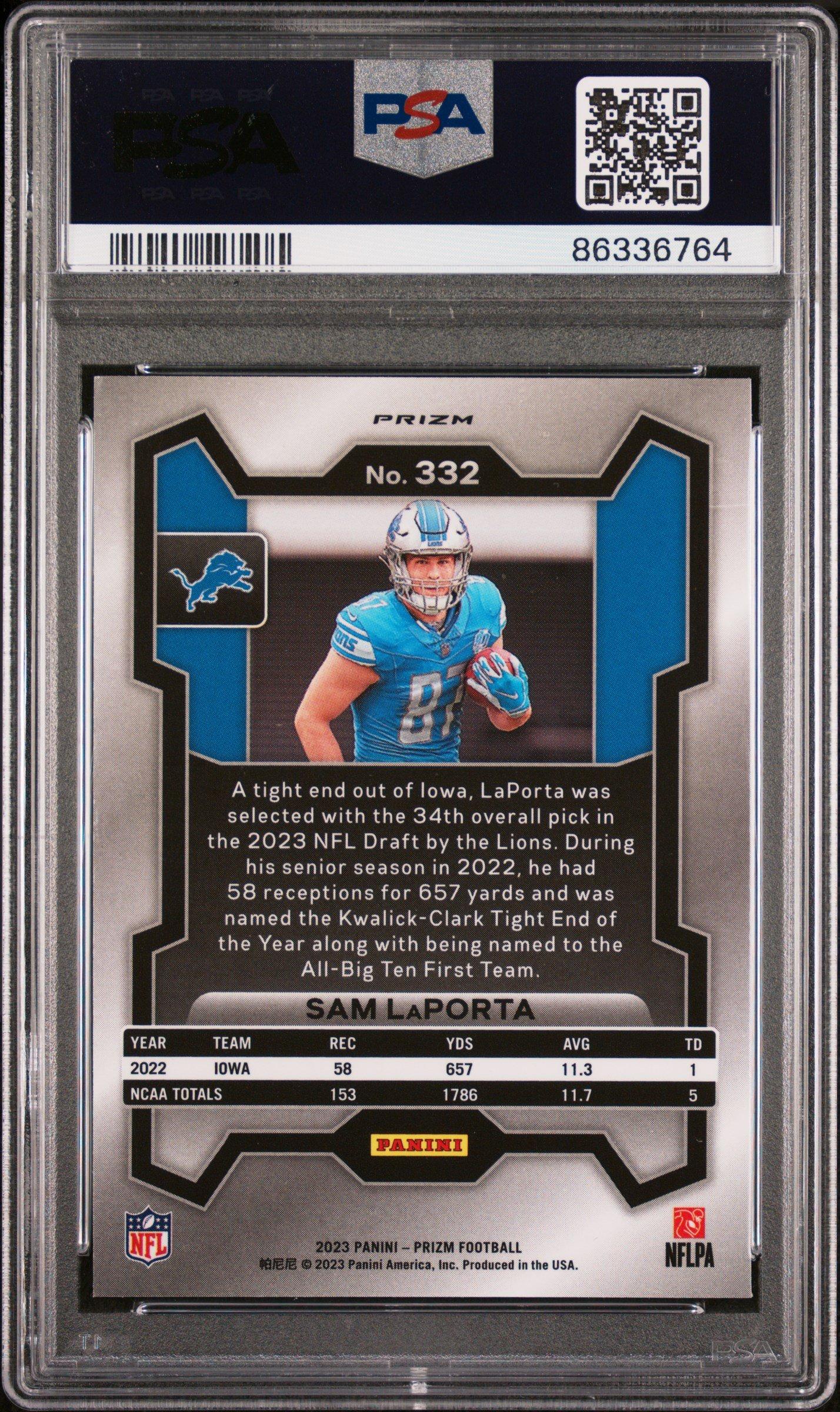 2023 Panini Prizm 332 Sam Laporta Disco Prizm PSA