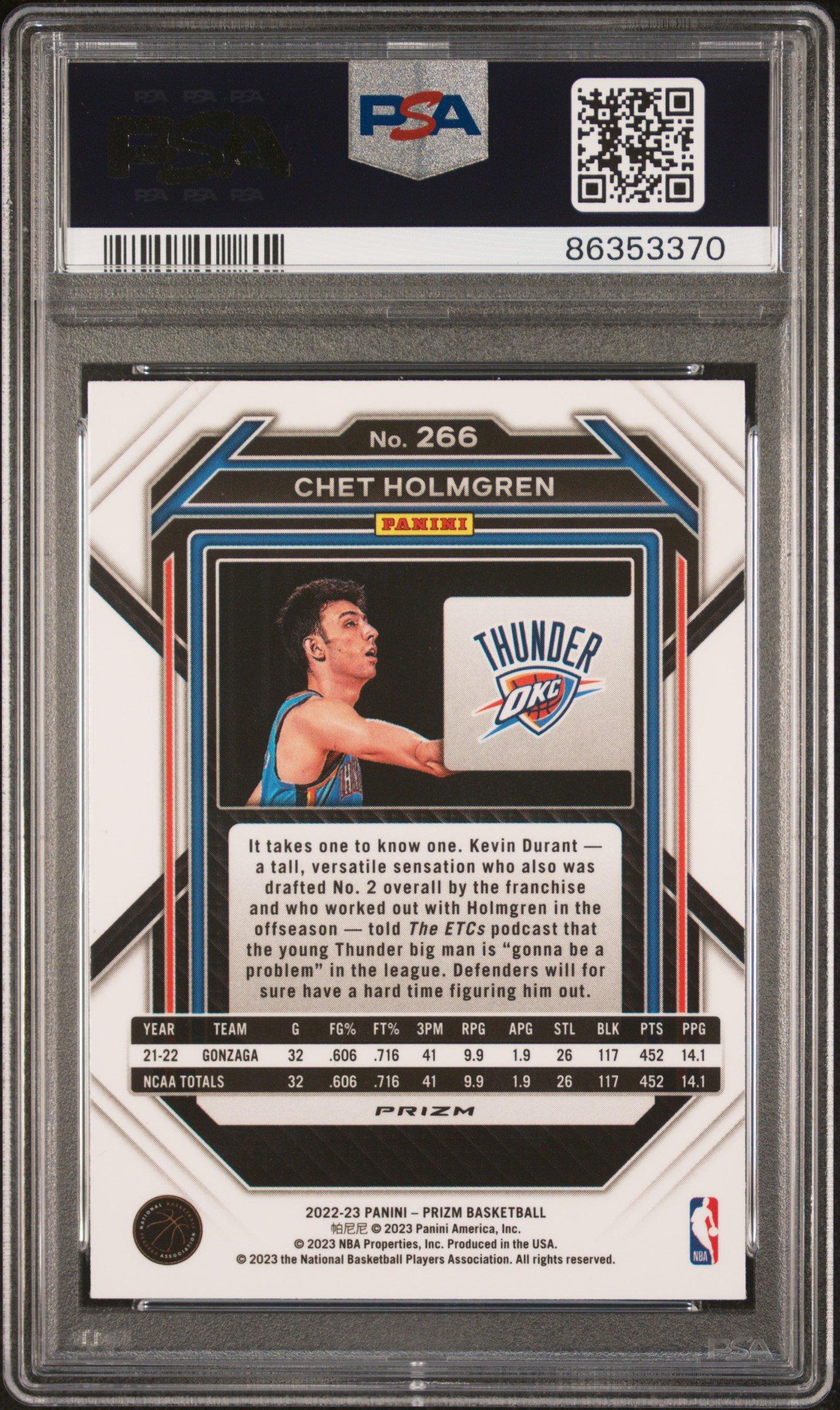 2022 Panini Prizm 266 Chet Holmgren Silver Prizm PSA