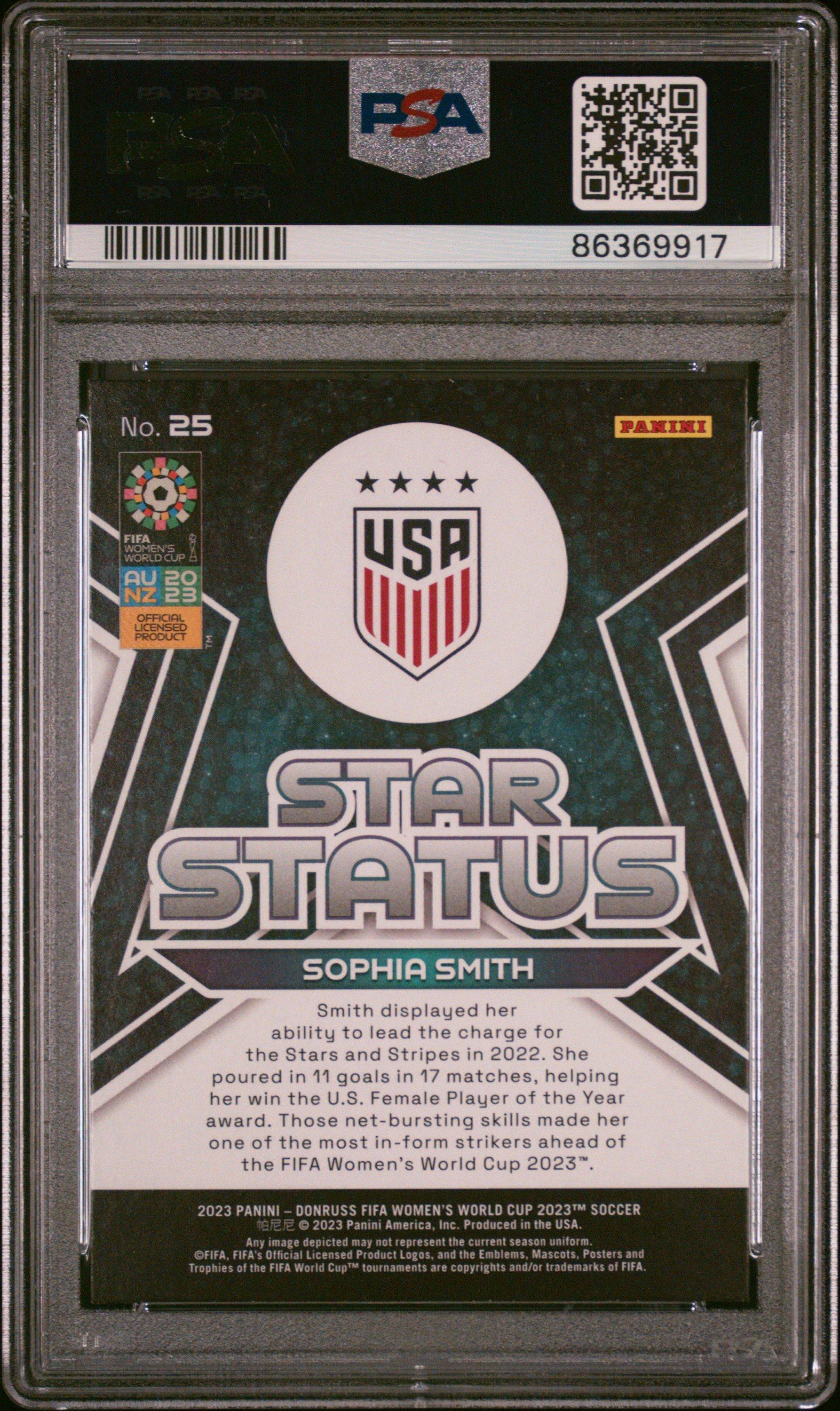 2023 Panini Donruss Fifa Women's World Cup Star Status 25 Sophia Smith PSA 9