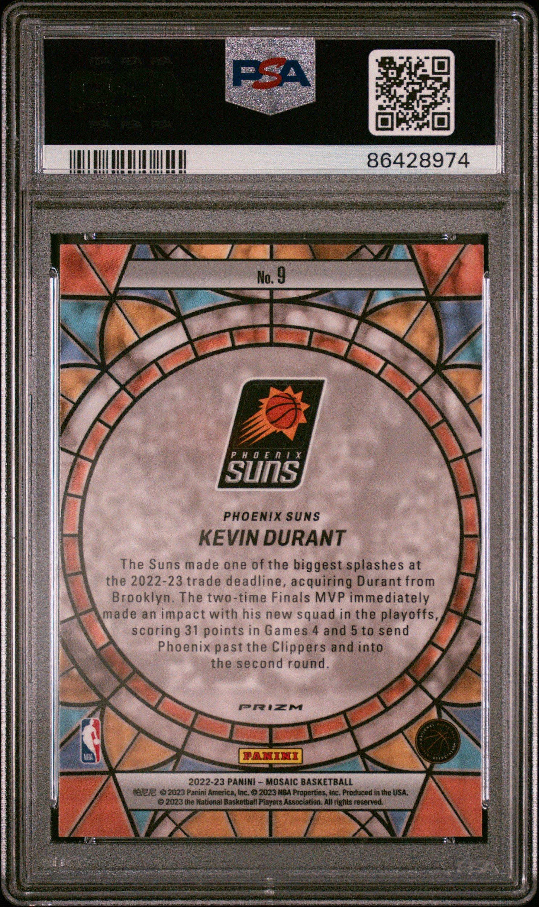 2022 Panini Mosaic Stained Glass 9 Kevin Durant PSA 10 Graded Card