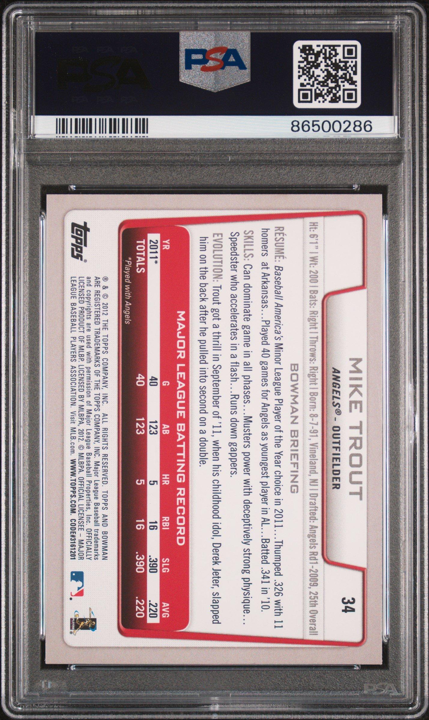 2012 Bowman 34 Mike Trout PSA 9