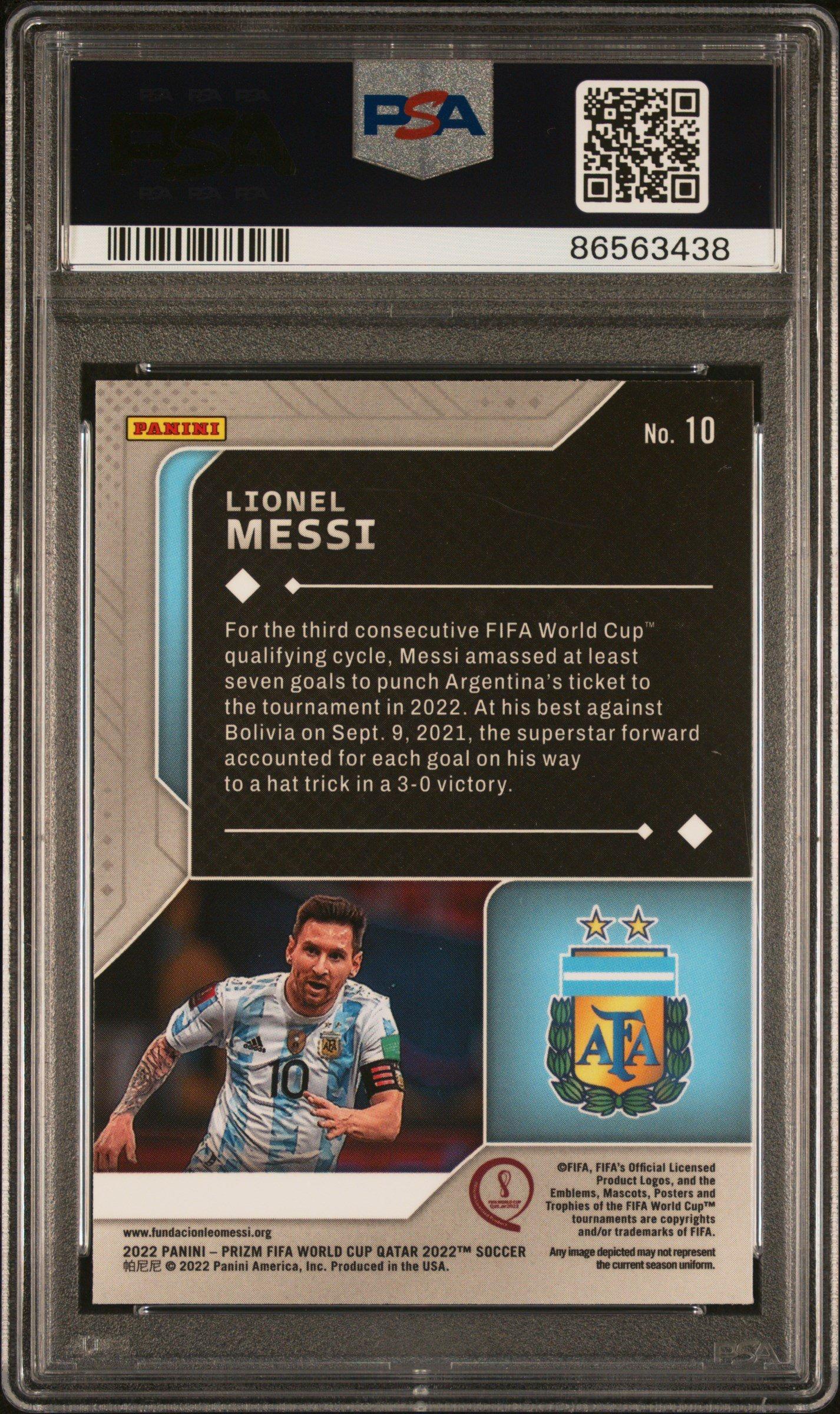 2022 Panini Prizm World Cup Qatar Scorers Club 10 Lionel Messi PSA 10