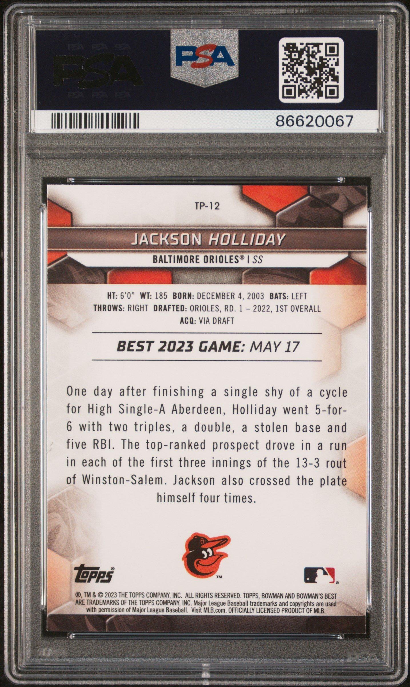 2023 Bowman's Best Top Prospects Tp12 Jackson Holliday PSA 10