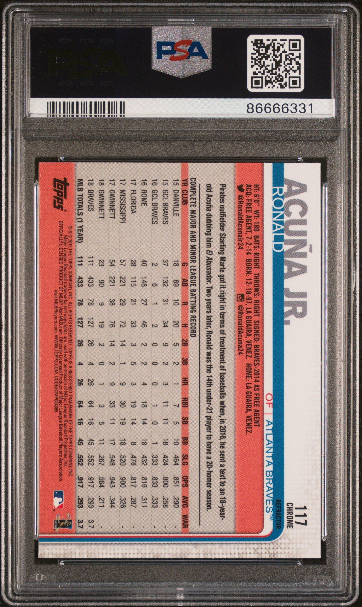 2019 Topps Chrome 117 Ronald Acuna Jr. Batting-sepia Refractor PSA 10
