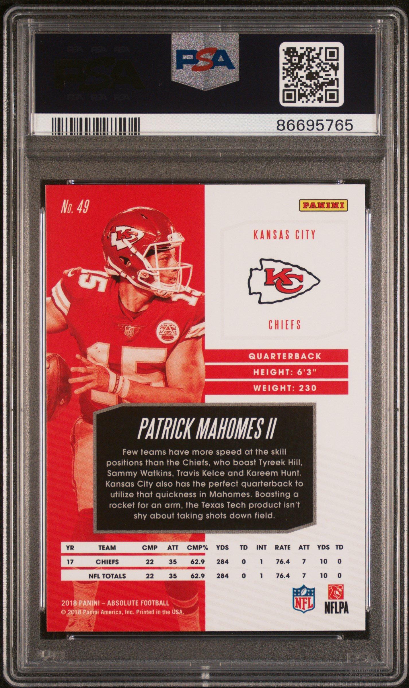 2018 Panini Absolute 49 Patrick Mahomes Ii PSA 9