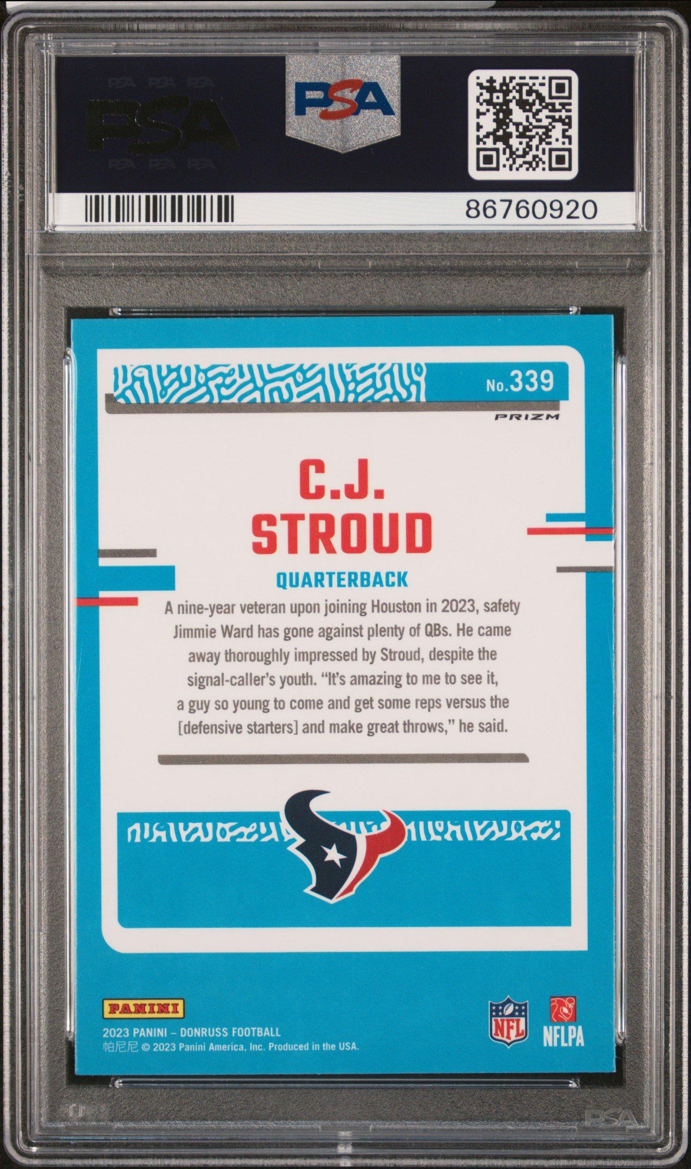 2023 Panini Donruss 339 Cj Stroud Optic Preview-red & Green PSA