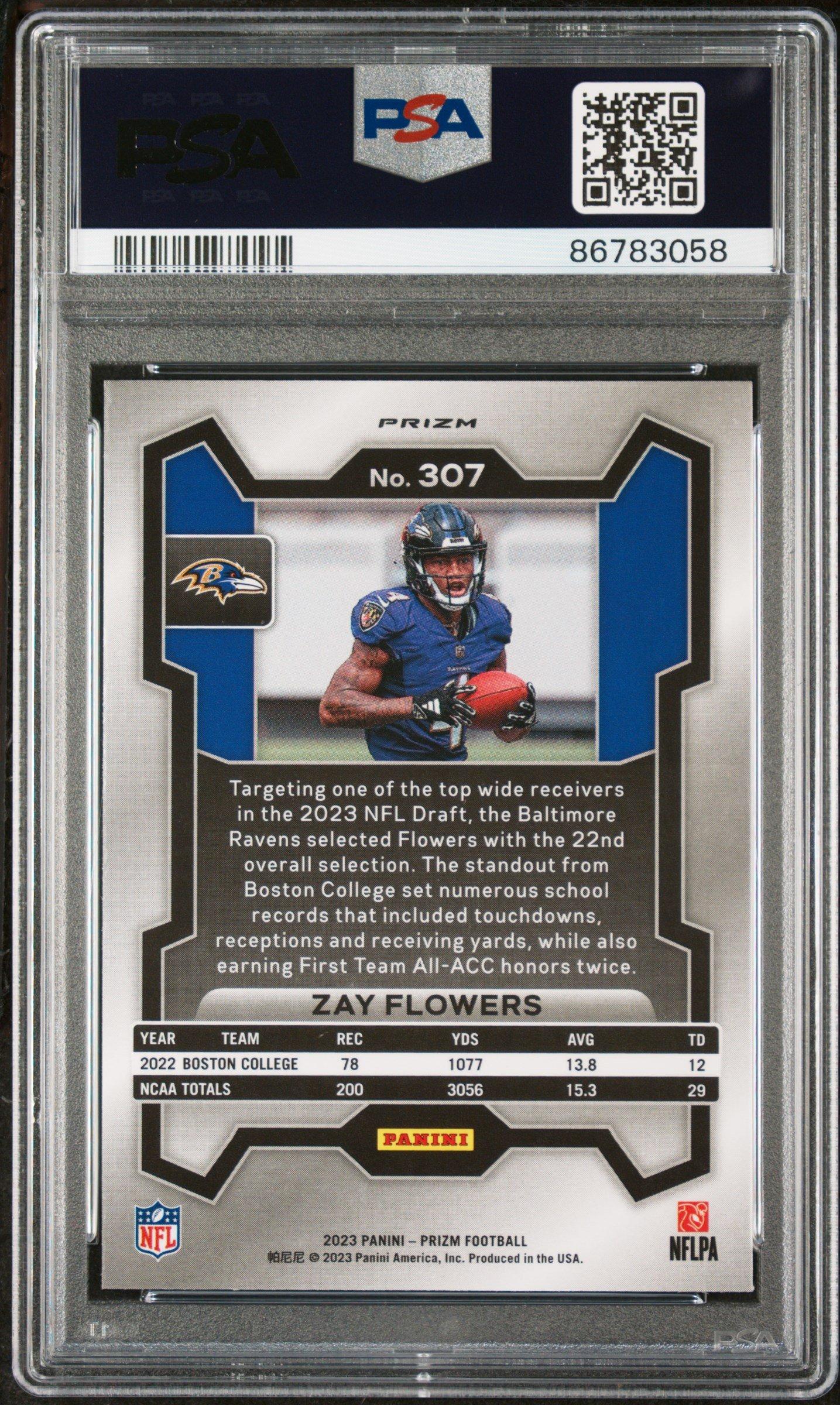 2023 Panini Prizm 307 Zay Flowers Disco Prizm PSA 9