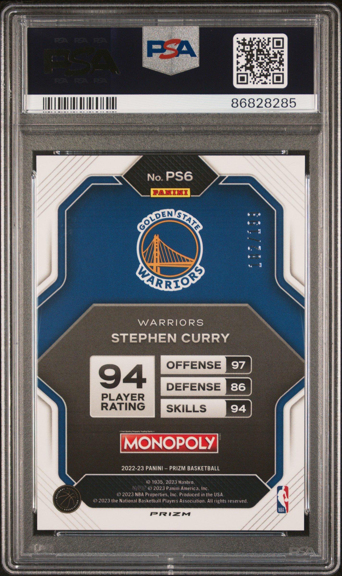 2022 Panini Prizm Monopoly Prizm All-stars Ps6 Stephen Curry Light Blue Prizm PSA 9