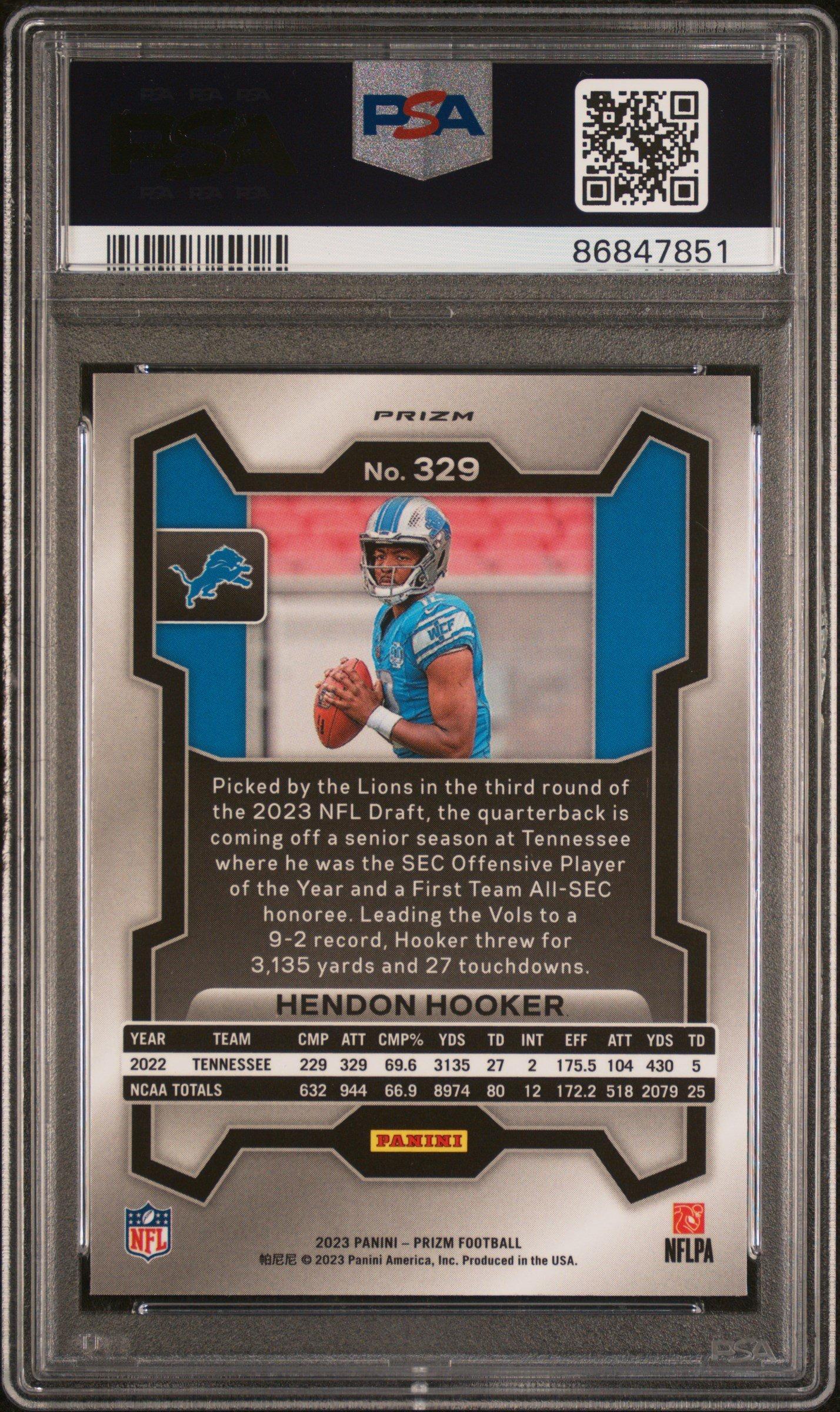2023 Panini Prizm 329 Hendon Hooker Silver Prizm PSA 10