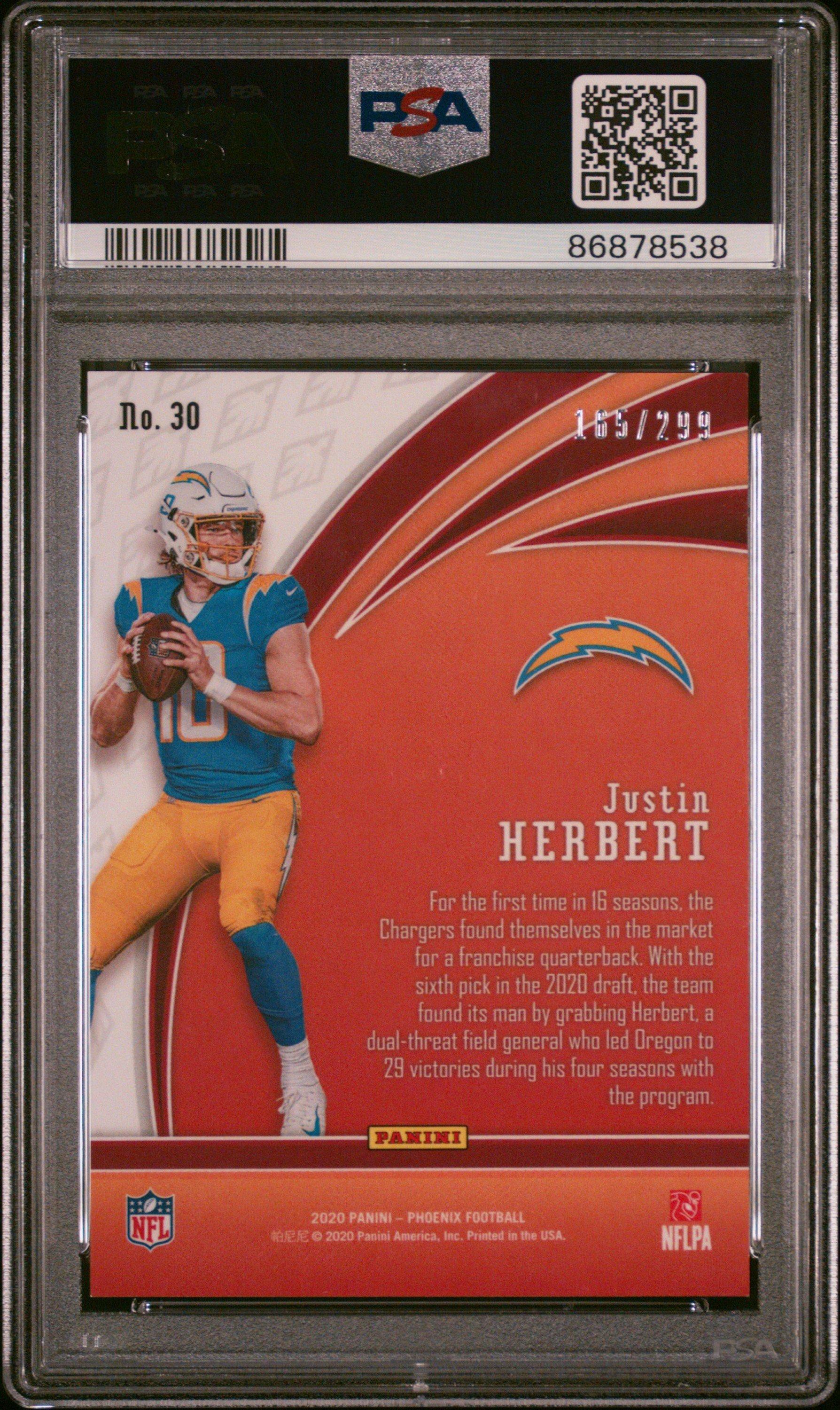 2020 Panini Phoenix Flame Throwers 30 Justin Herbert PSA 9