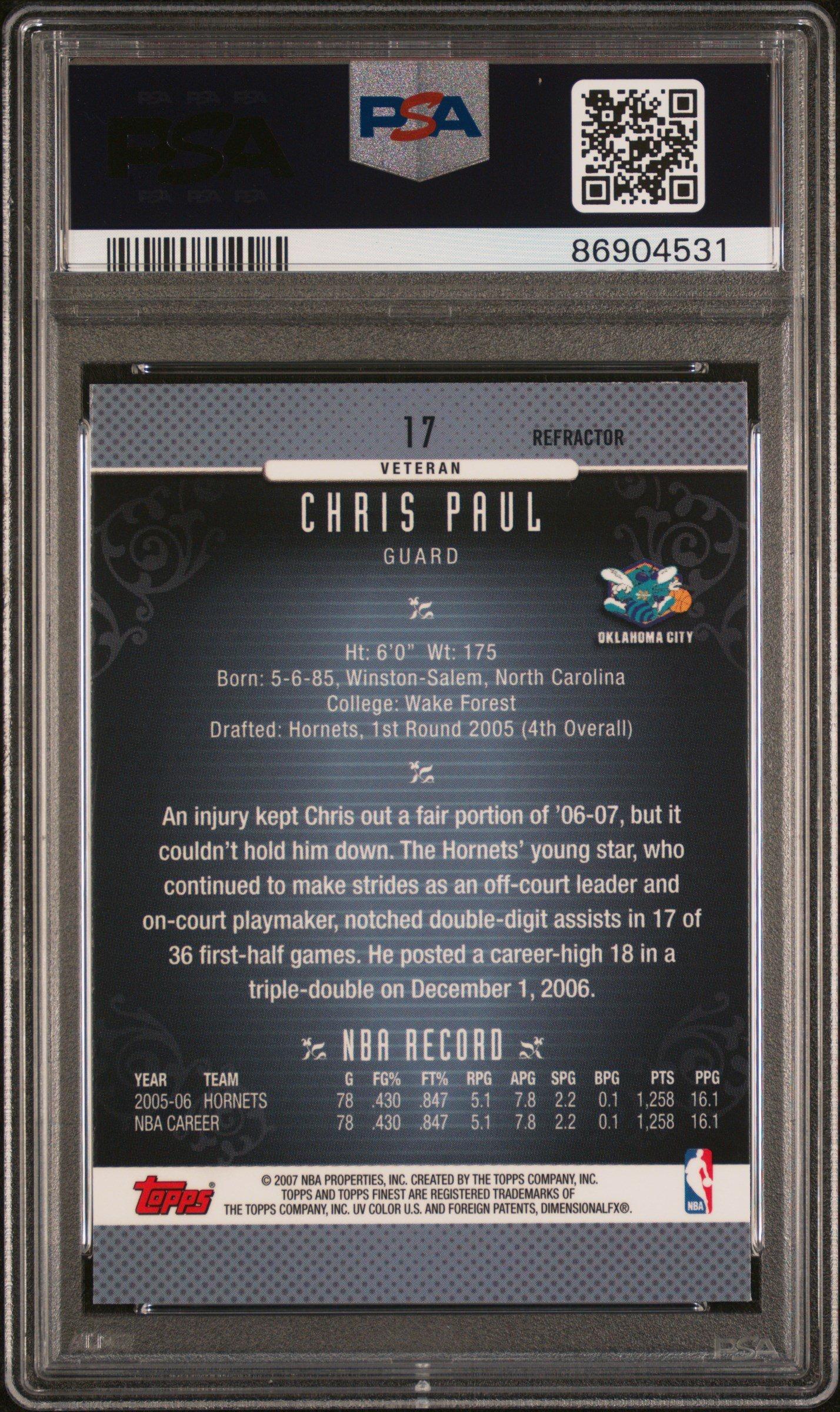 2006 Finest 17 Chris Paul Refractor PSA 10