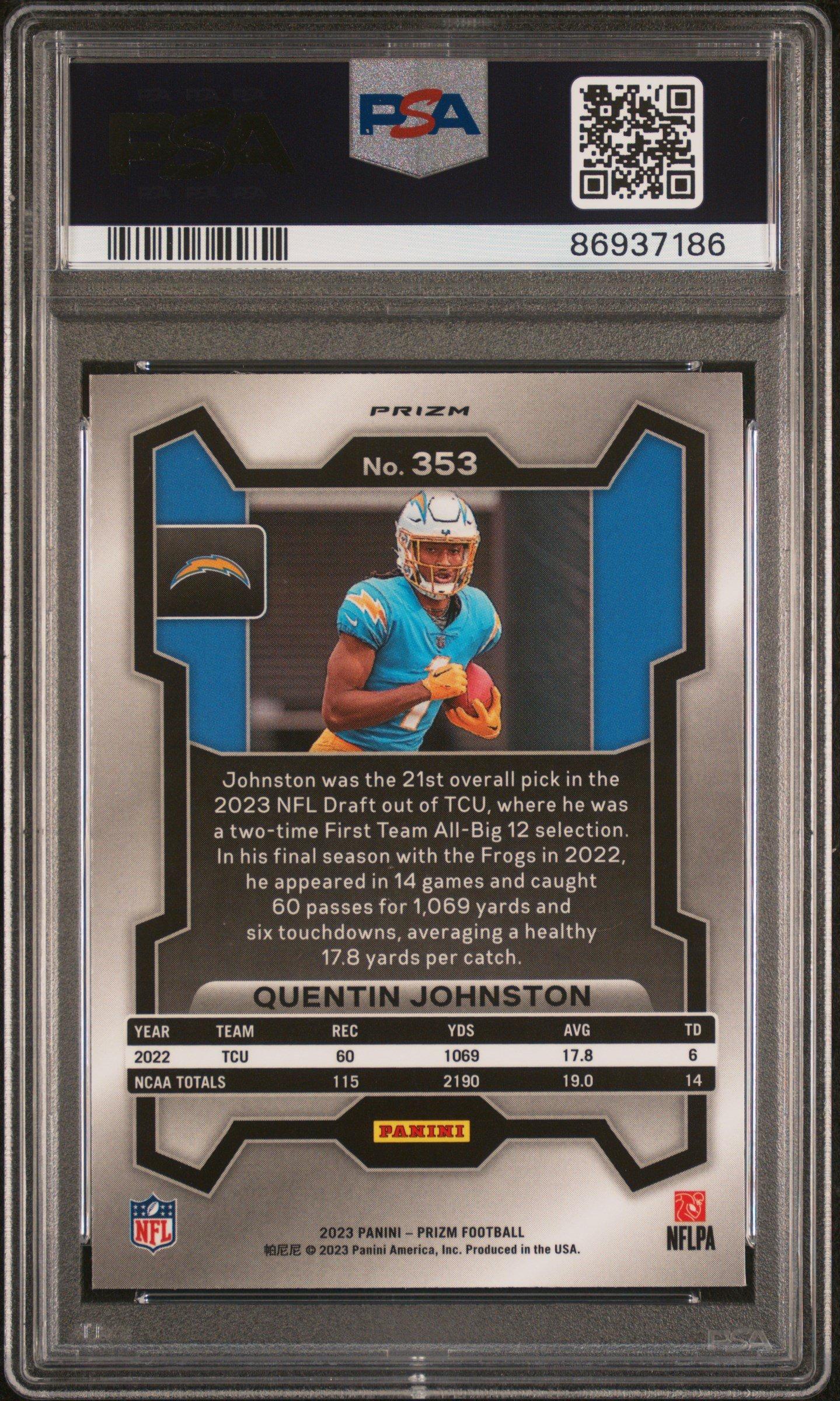 2023 Prizm Quentin Johnston /149 Red Wave Auto Prizm PSA 10 Los