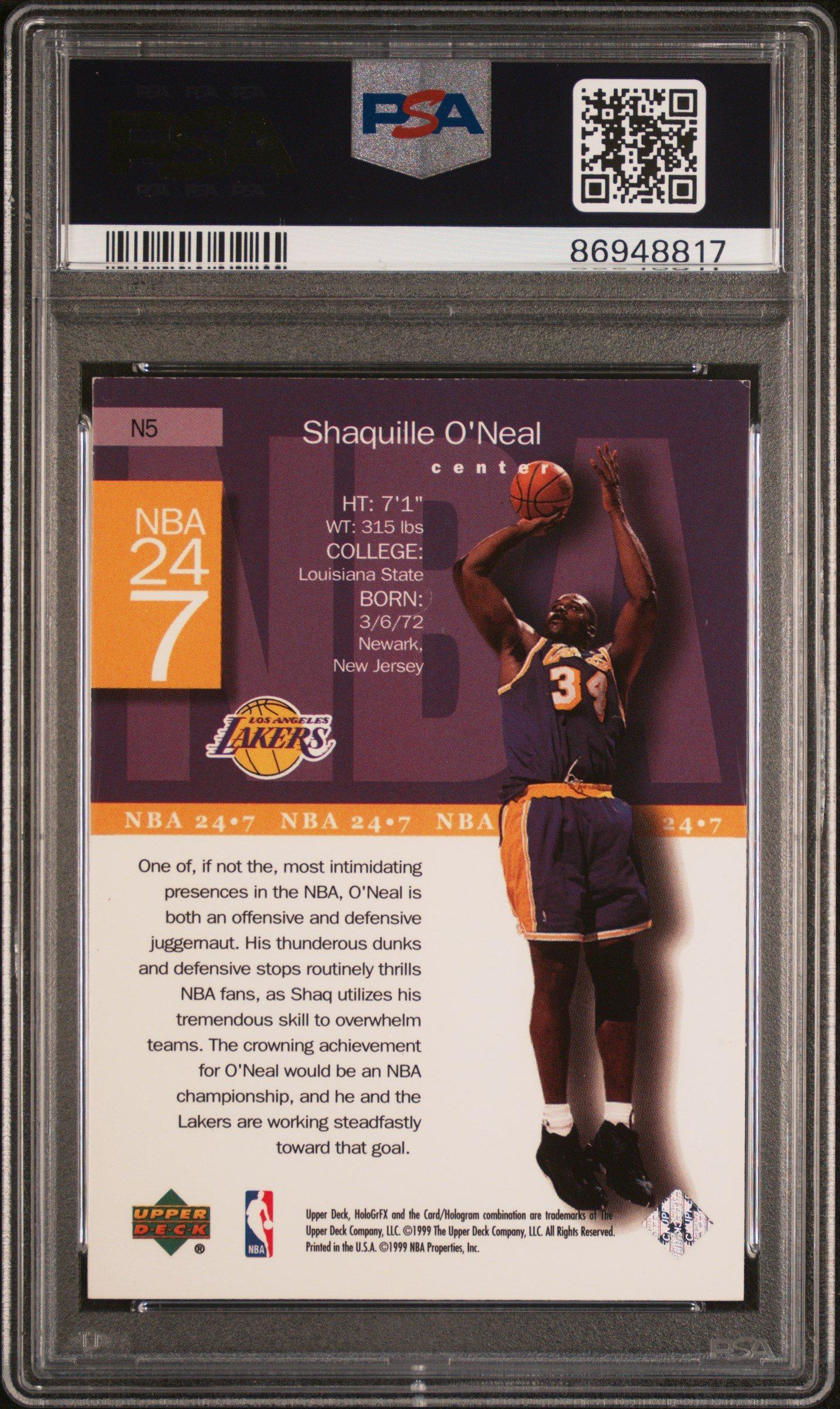 1999 Upper Deck Hologrfx Nba 24/7 N5 Shaquille O'neal PSA 9