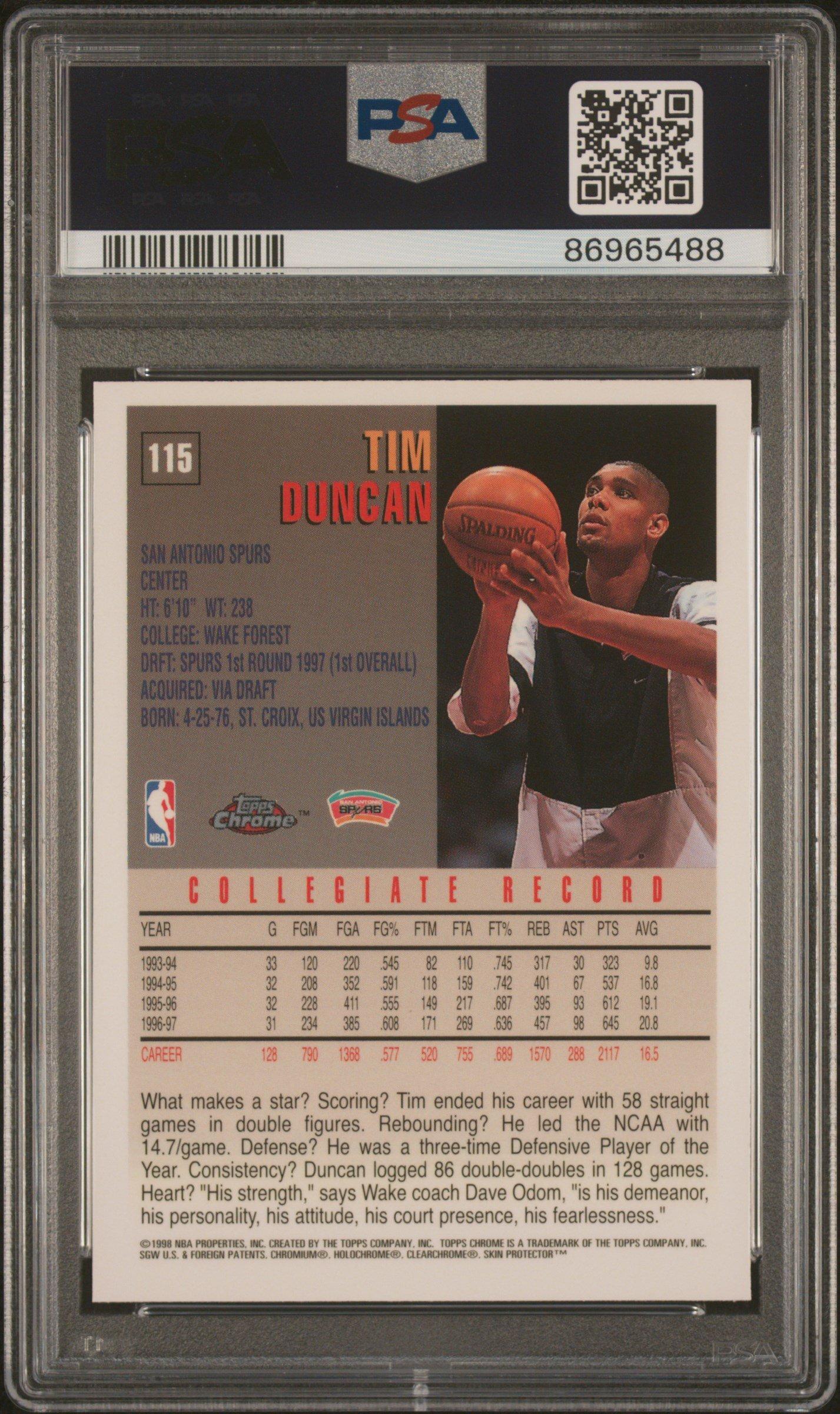 1997 Topps Chrome 115 Tim Duncan PSA 8
