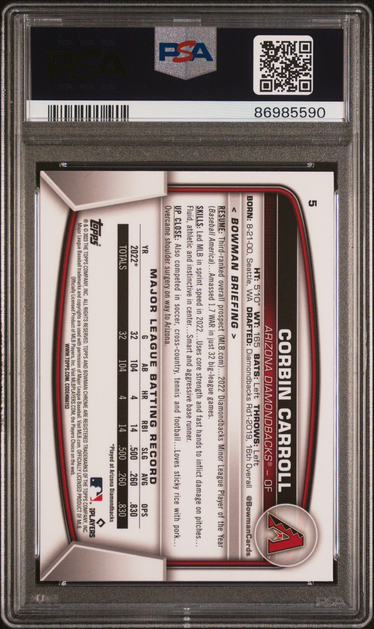 2023 Bowman Chrome Sapphire Edition 5 Corbin Carroll PSA 10