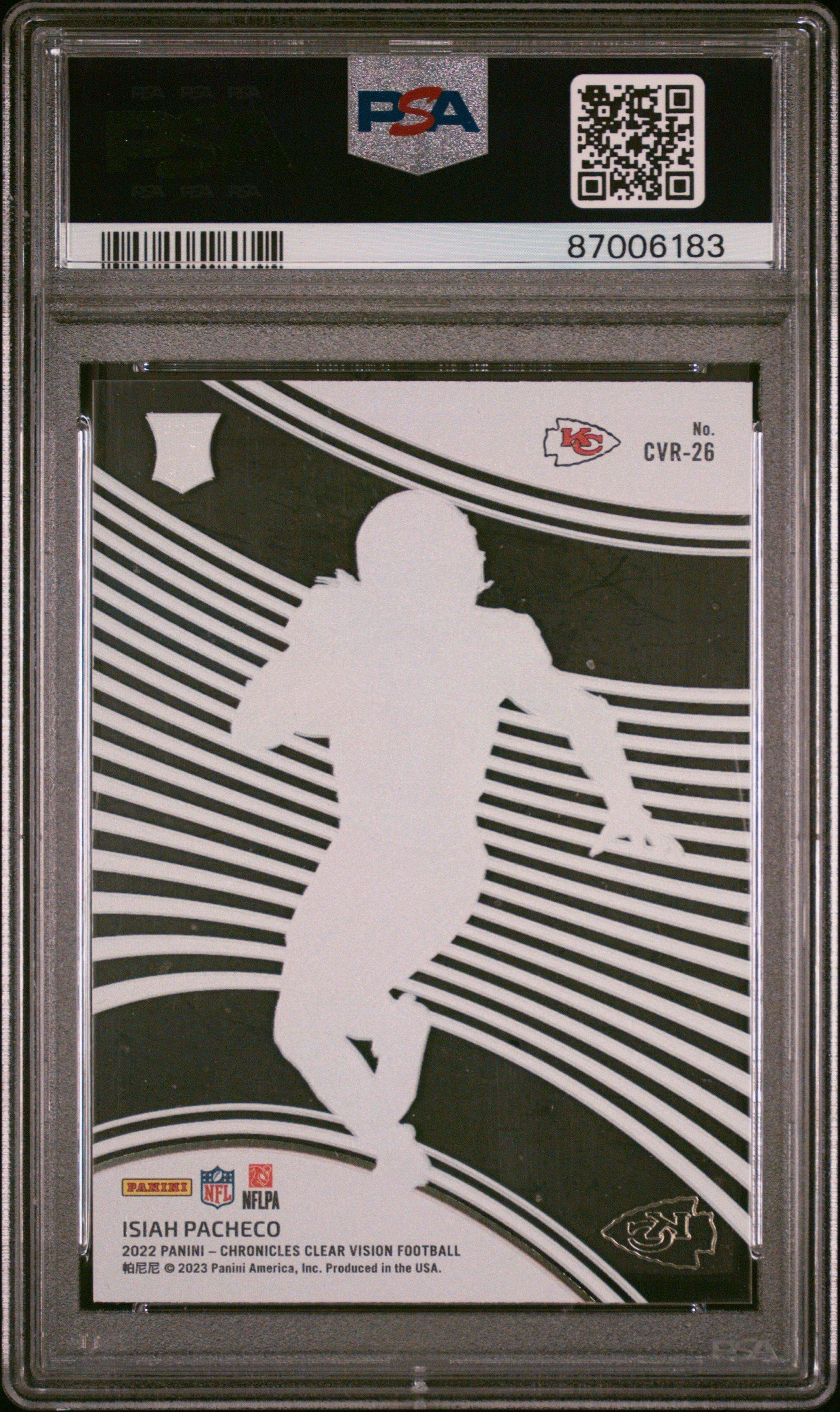 2022 Panini Chronicles Clear Vision Rookies Cvr26 Isiah Pacheco PSA 10