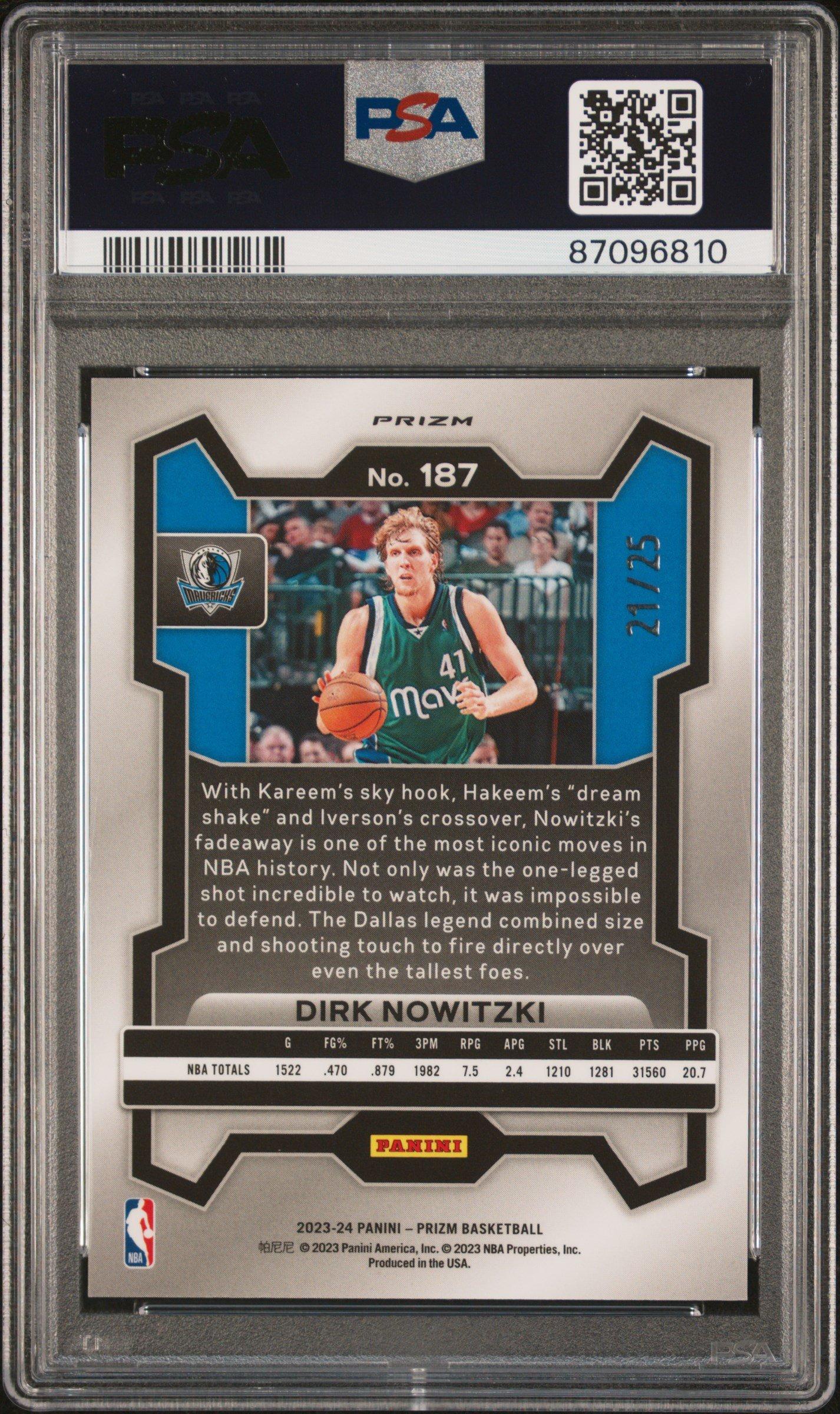 2023 Panini Prizm 187 Dirk Nowitzki Green Pulsar PSA 9